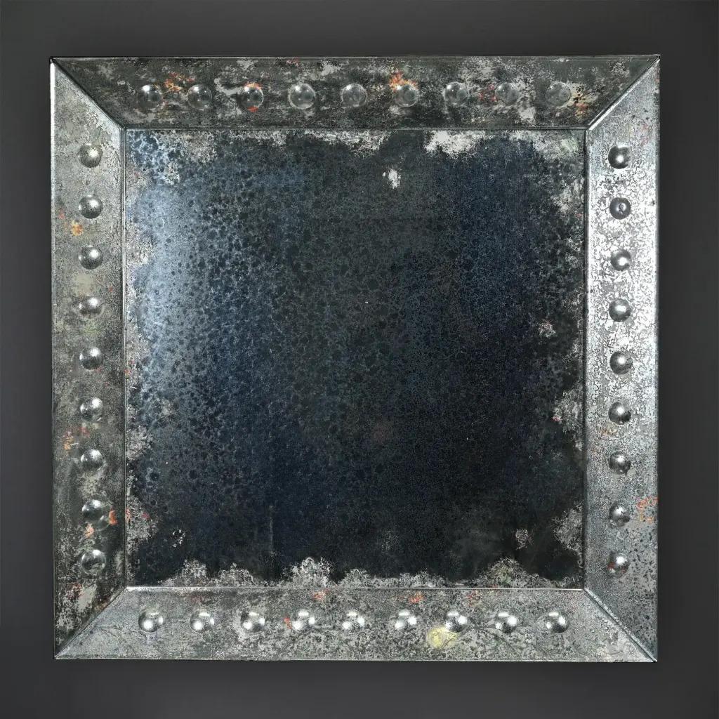 French Wall Mirror, 1930s Style, Small Size, Oxidized Glass For Sale