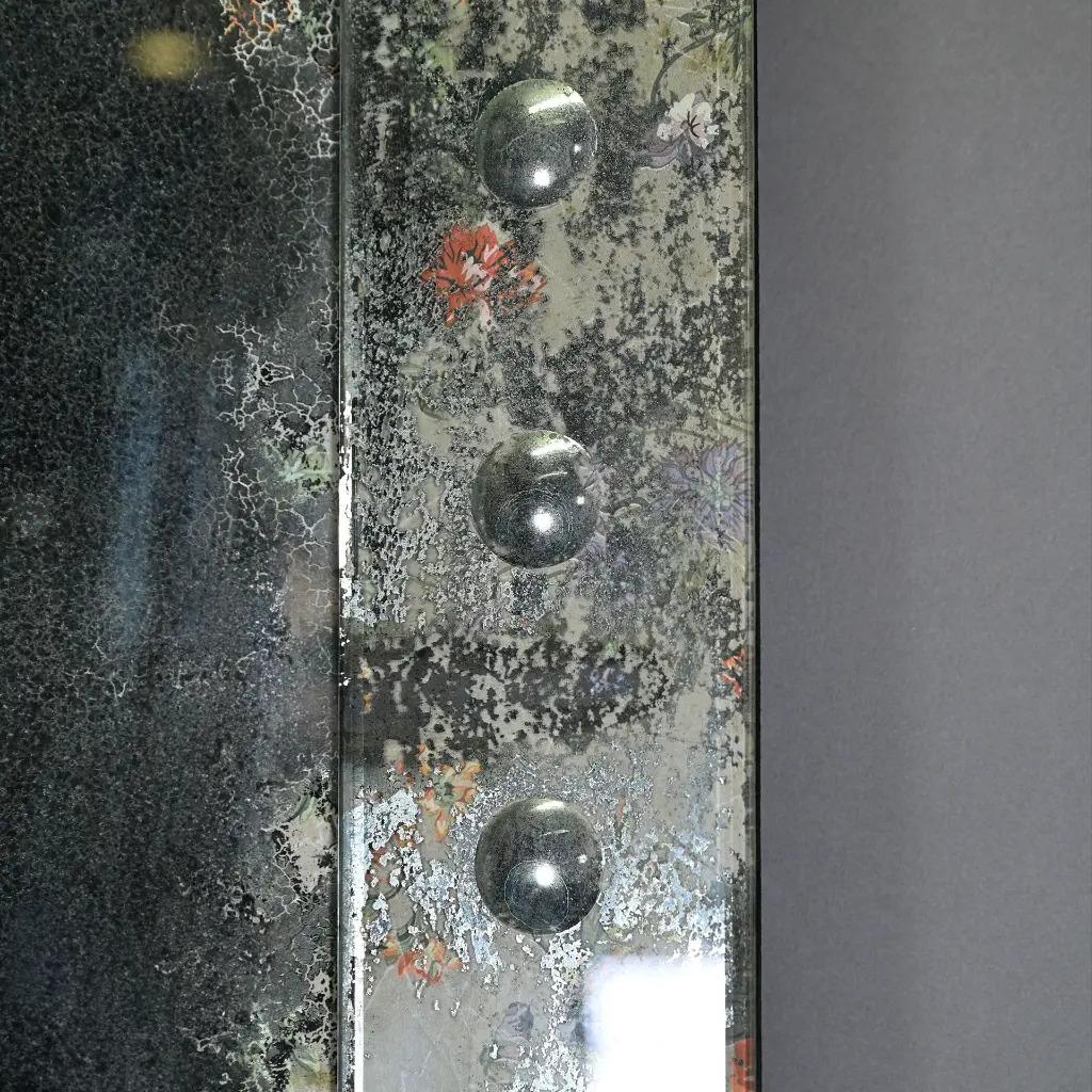 Hand-Crafted Wall Mirror, 1930s Style, Small Size, Oxidized Glass For Sale