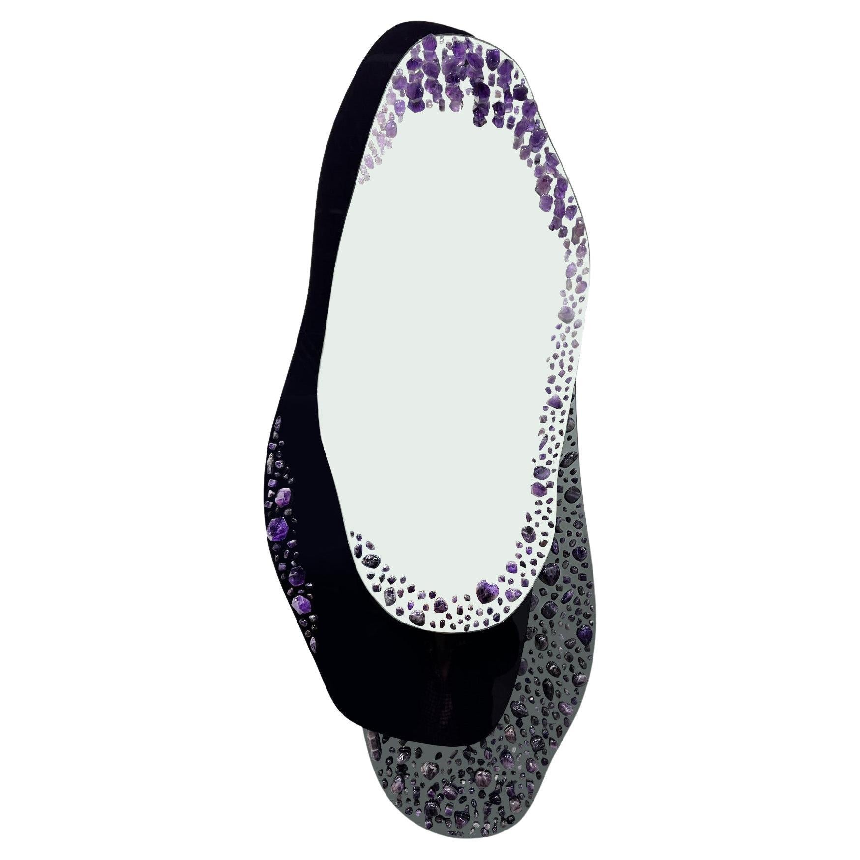Wall Mirror, Adorned with Amethysts, Handmade by Aline Erbeia