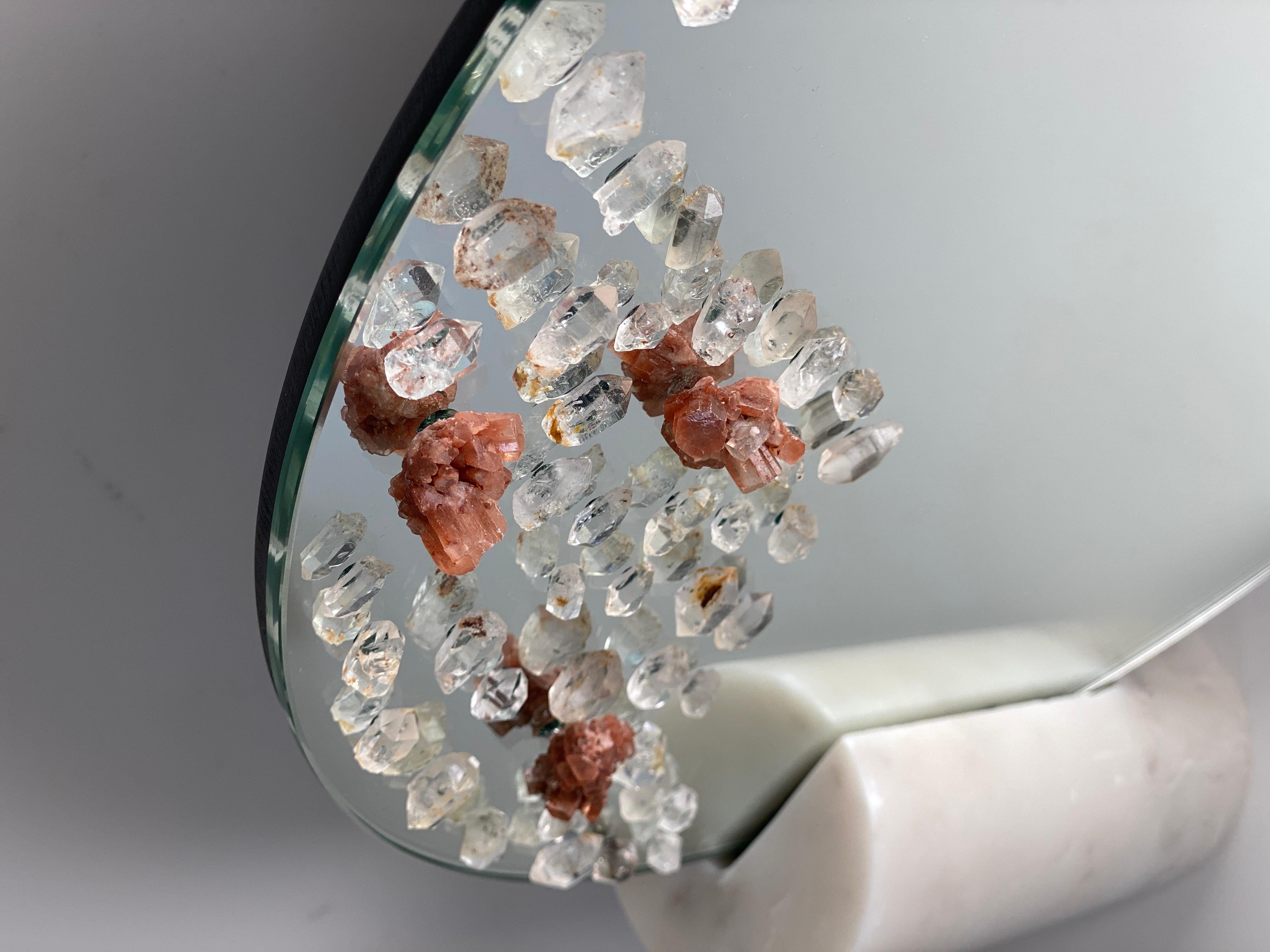 Wall Mirror, Adorned with Aragonites, Herkimer Diamonds Handmade by Aline Erbeia In New Condition For Sale In GENEVA, CH