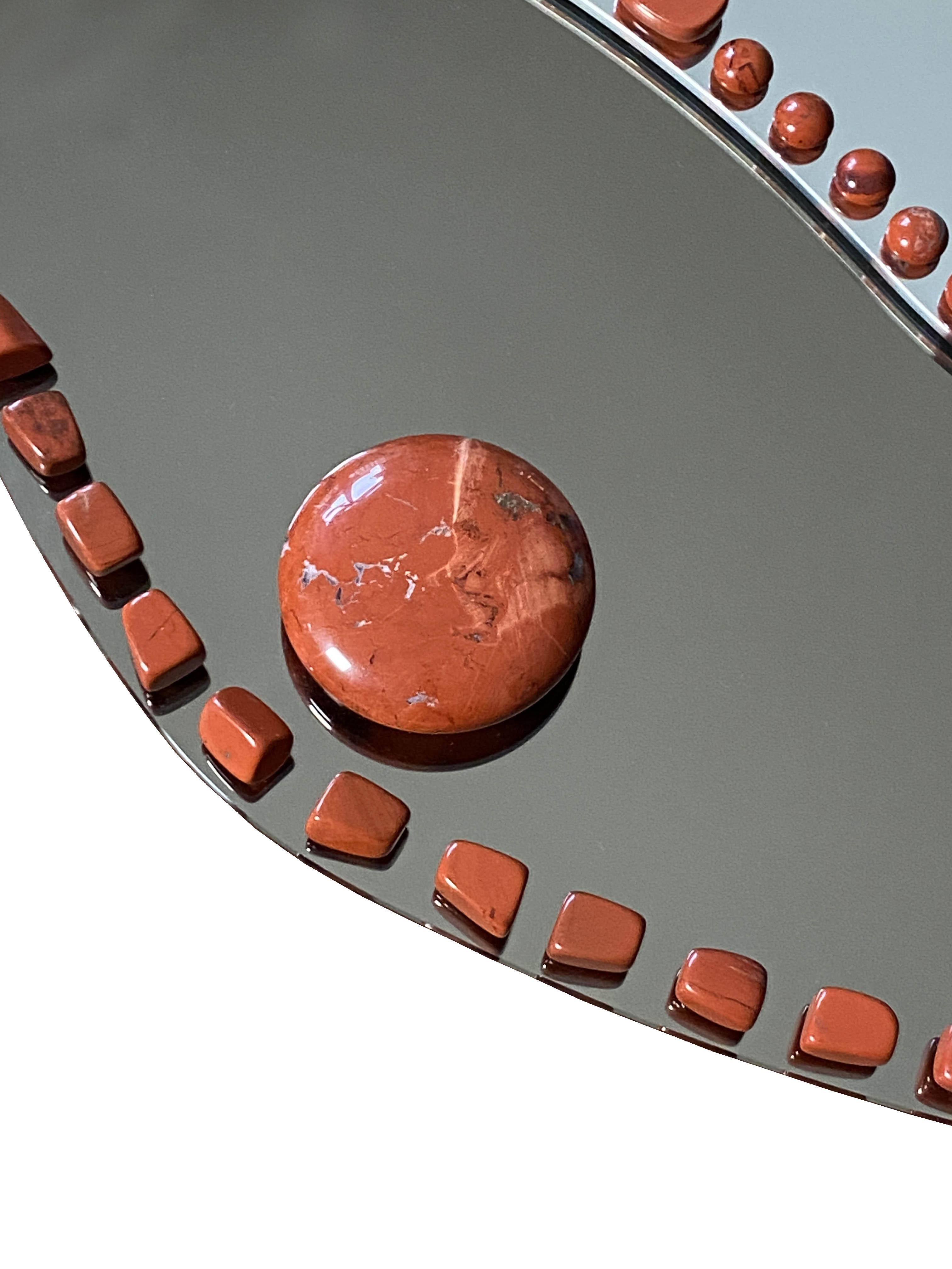 Contemporary Wall Mirror, Adorned with Red Jasper, Handmade by Aline Erbeia For Sale
