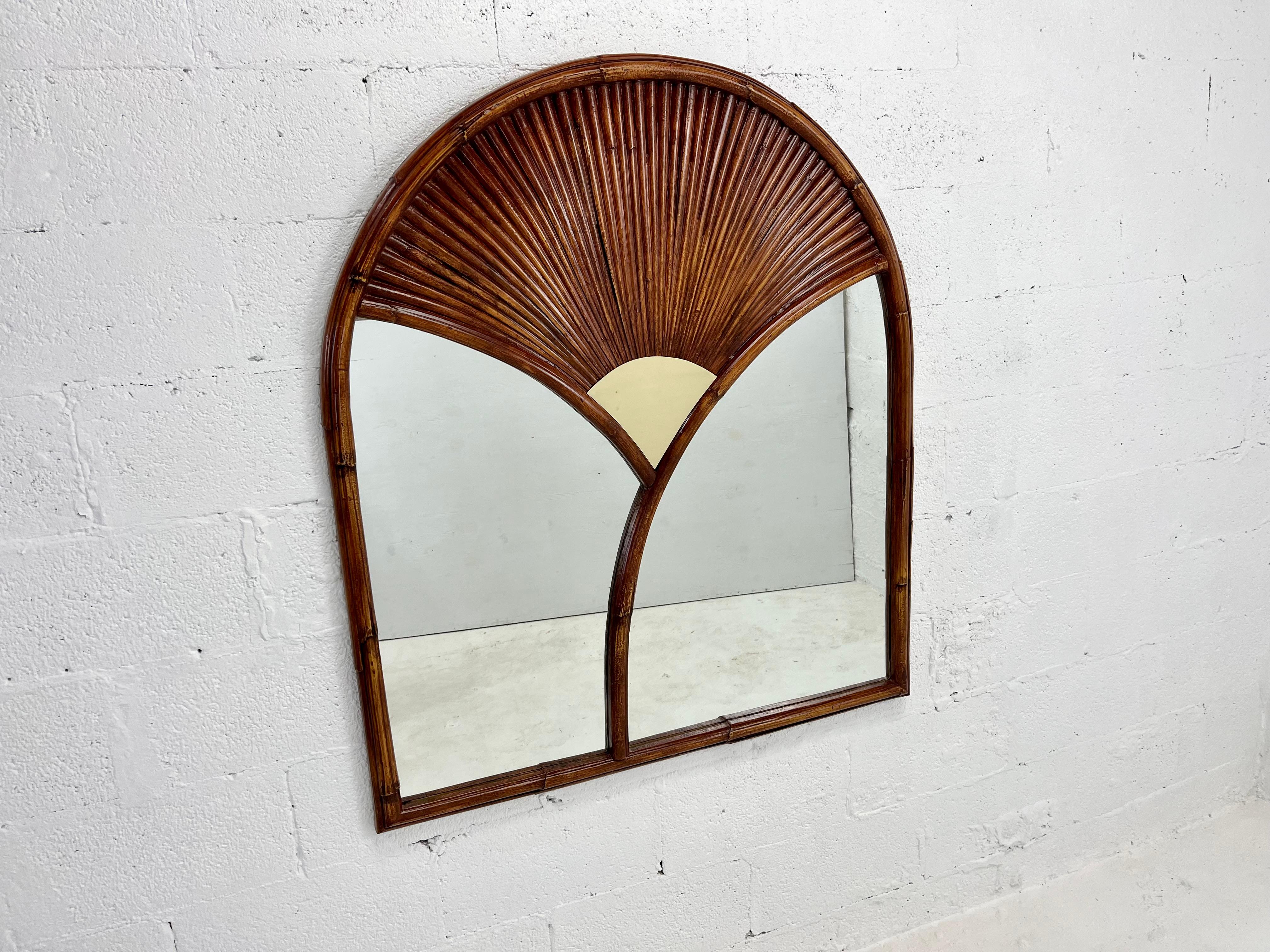 Wall Mirror after Gabriella Crespi, Faux Bamboo, Brass, Chapman 1978 For Sale 4