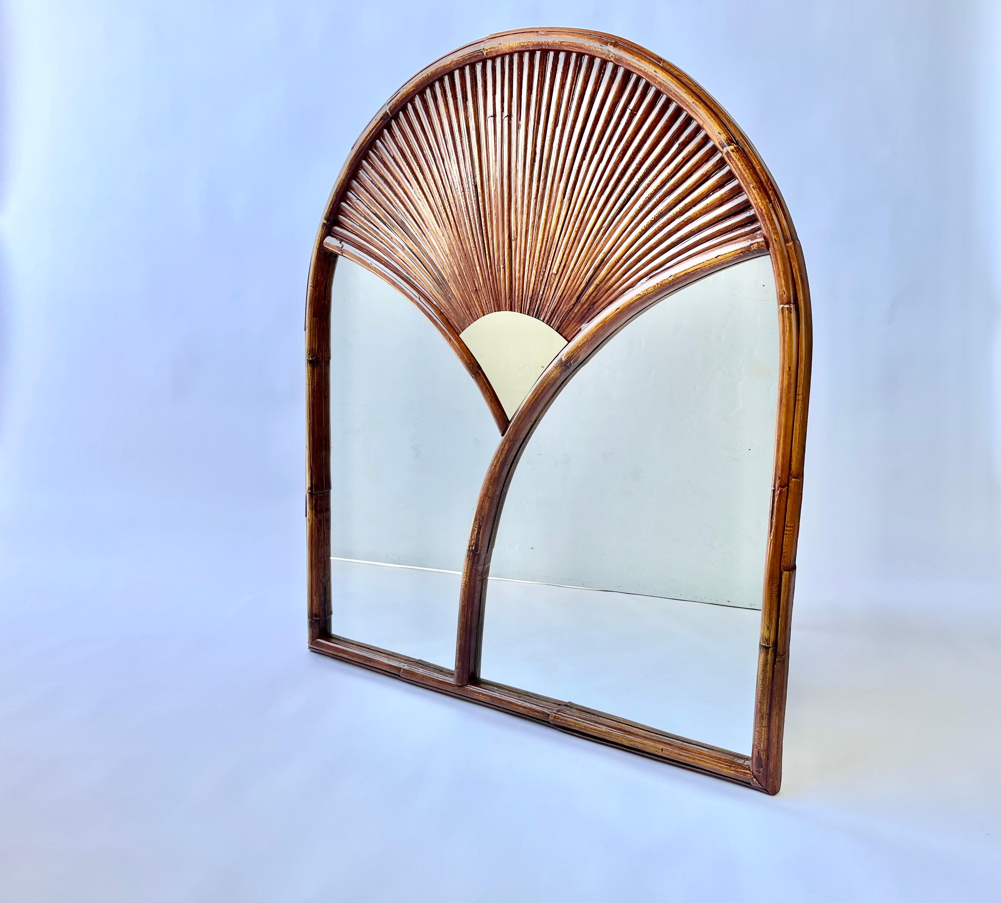 Wall Mirror after Gabriella Crespi, Faux Bamboo, Brass, Chapman 1978 For Sale 9