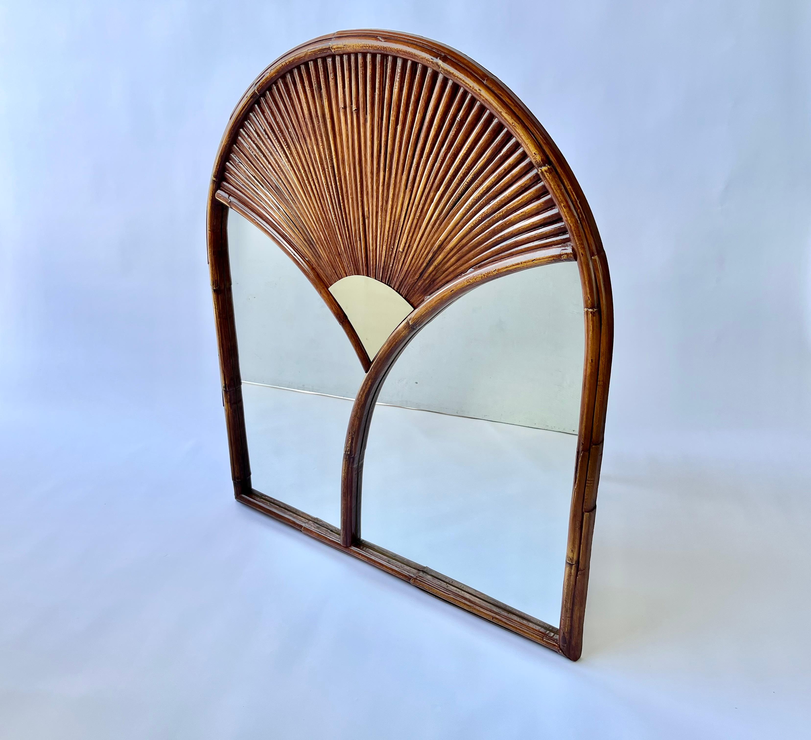 Wall Mirror after Gabriella Crespi, Faux Bamboo, Brass, Chapman 1978 For Sale 12
