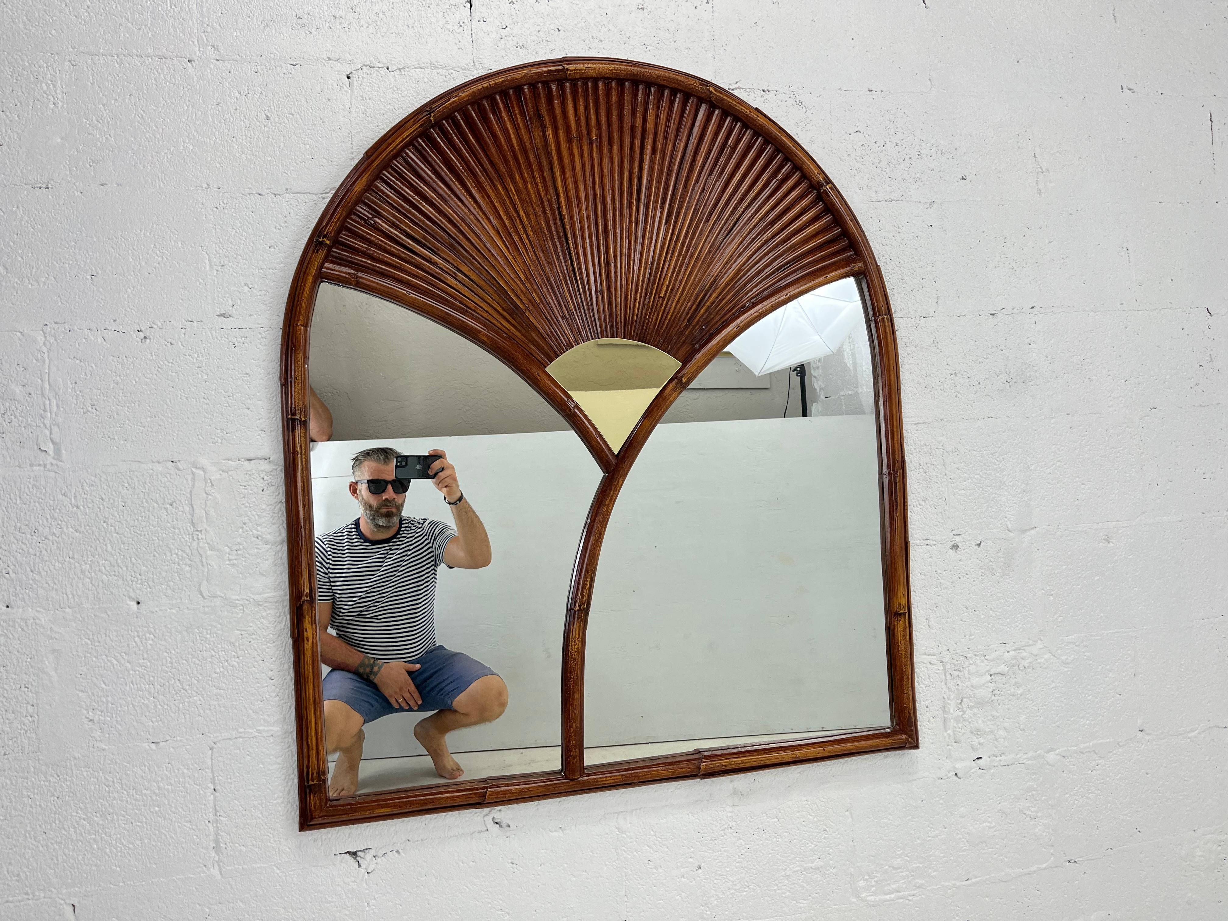 Wall Mirror after Gabriella Crespi, Faux Bamboo, Brass, Chapman 1978 For Sale 13