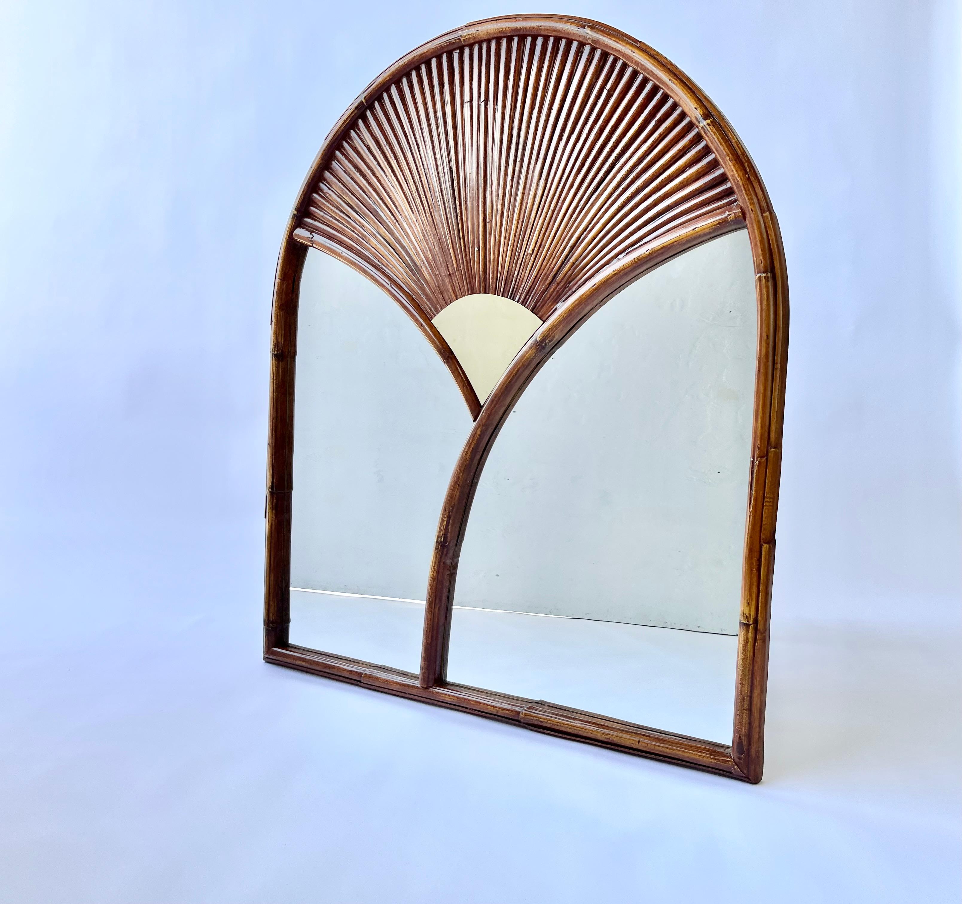 Wall Mirror after Gabriella Crespi, Faux Bamboo, Brass, made by Chapman 1978, signed.