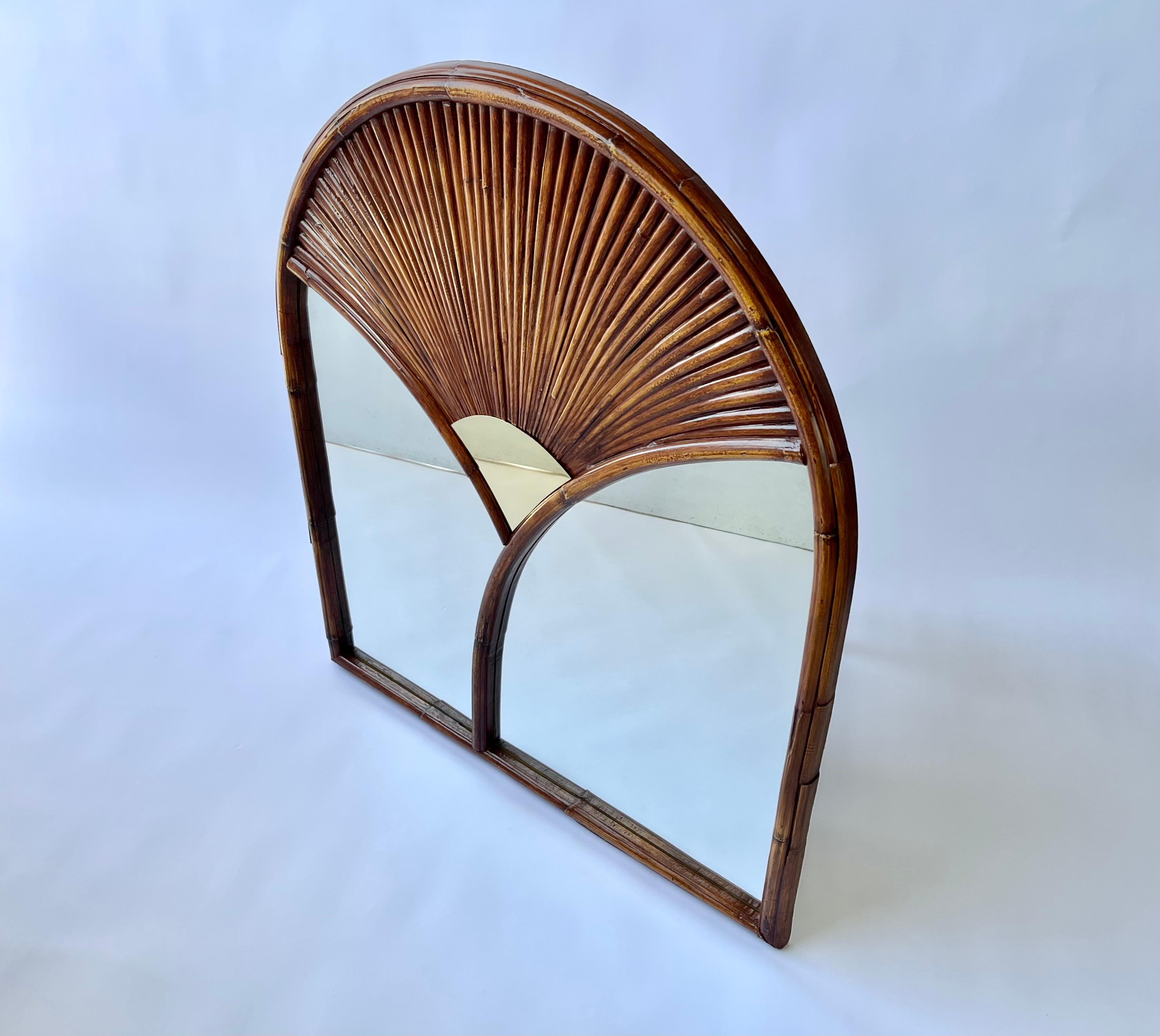 Mid-Century Modern Wall Mirror after Gabriella Crespi, Faux Bamboo, Brass, Chapman 1978 For Sale