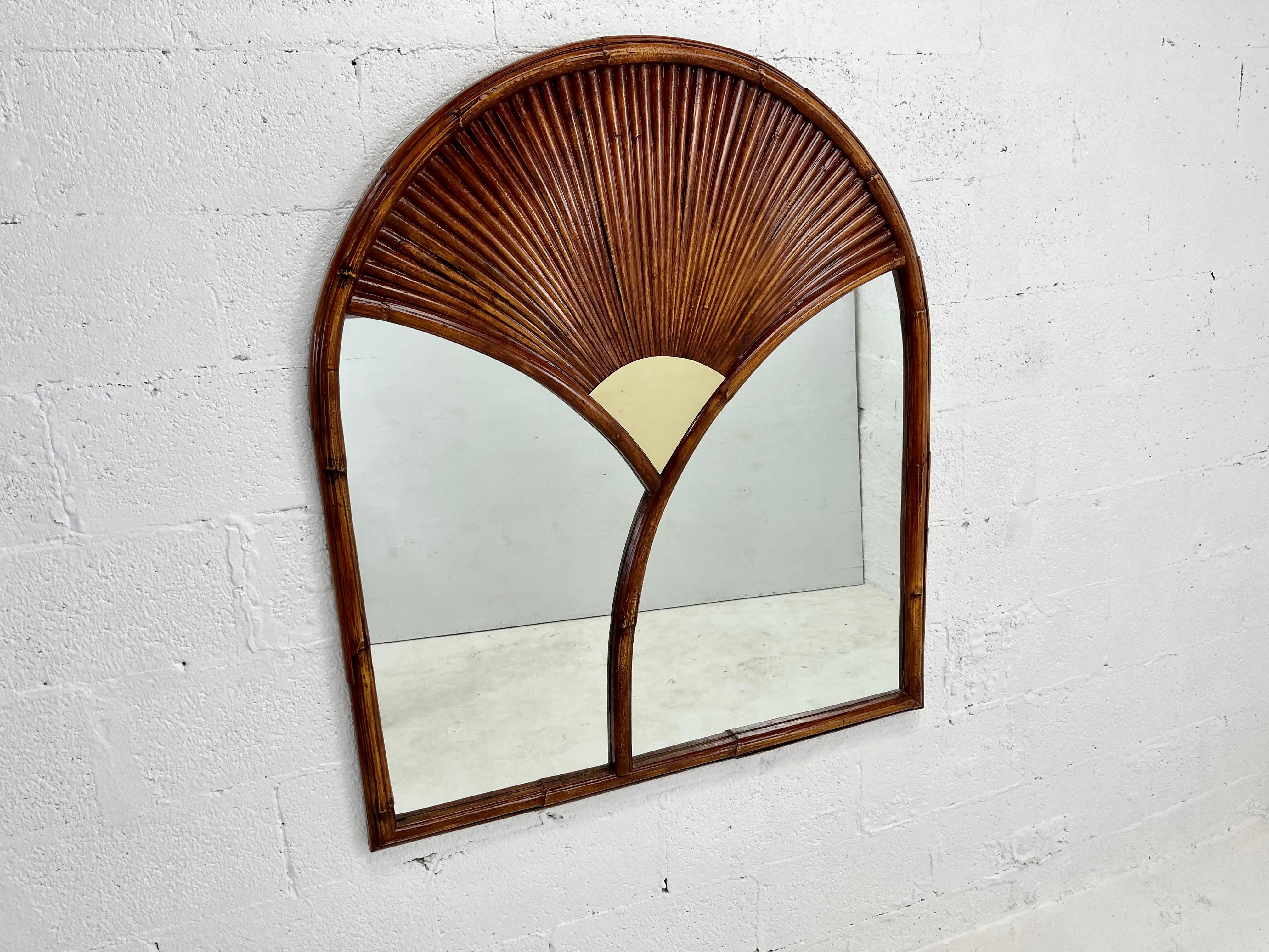 American Wall Mirror after Gabriella Crespi, Faux Bamboo, Brass, Chapman 1978 For Sale