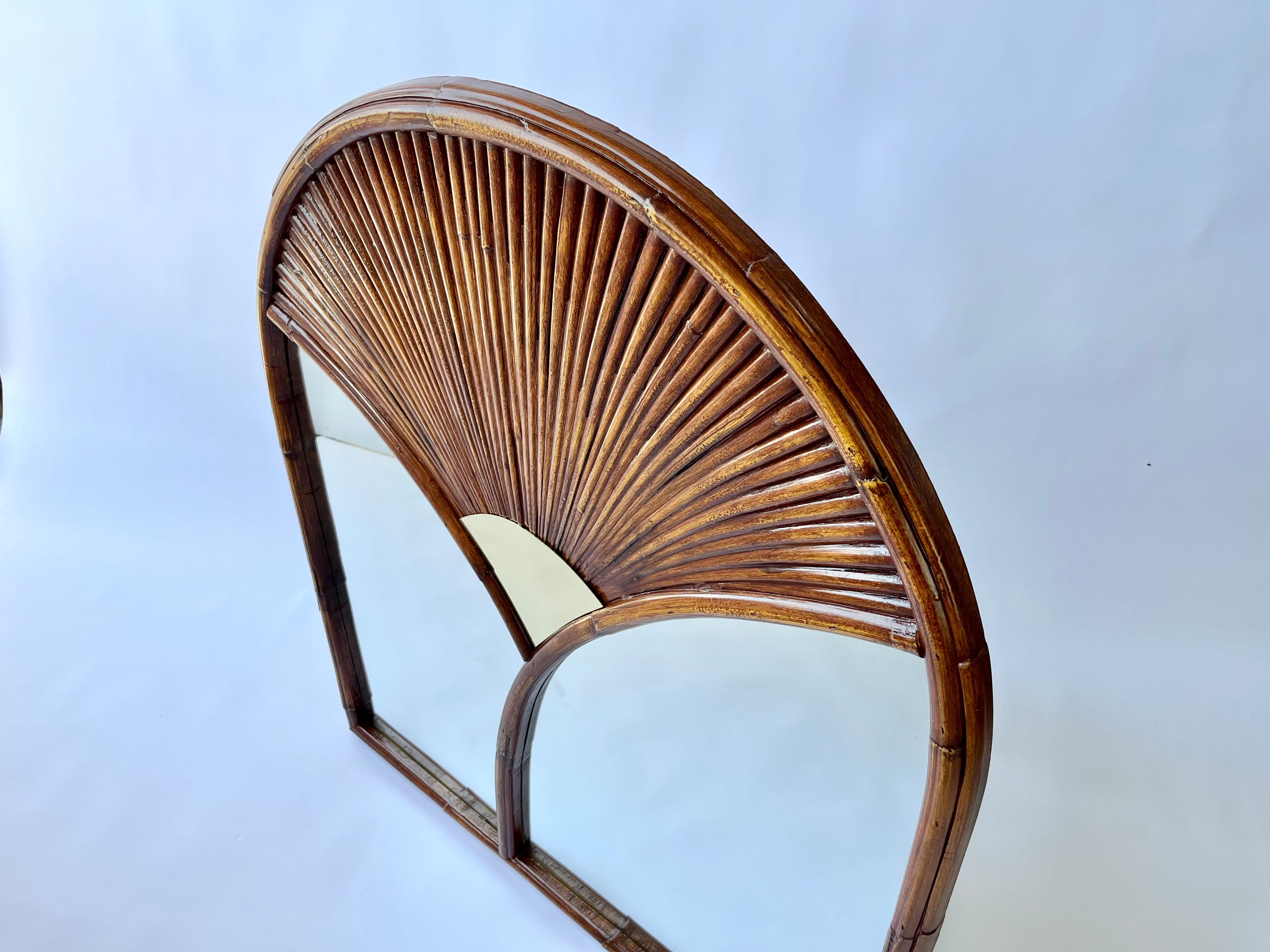 Wall Mirror after Gabriella Crespi, Faux Bamboo, Brass, Chapman 1978 In Good Condition For Sale In Miami, FL