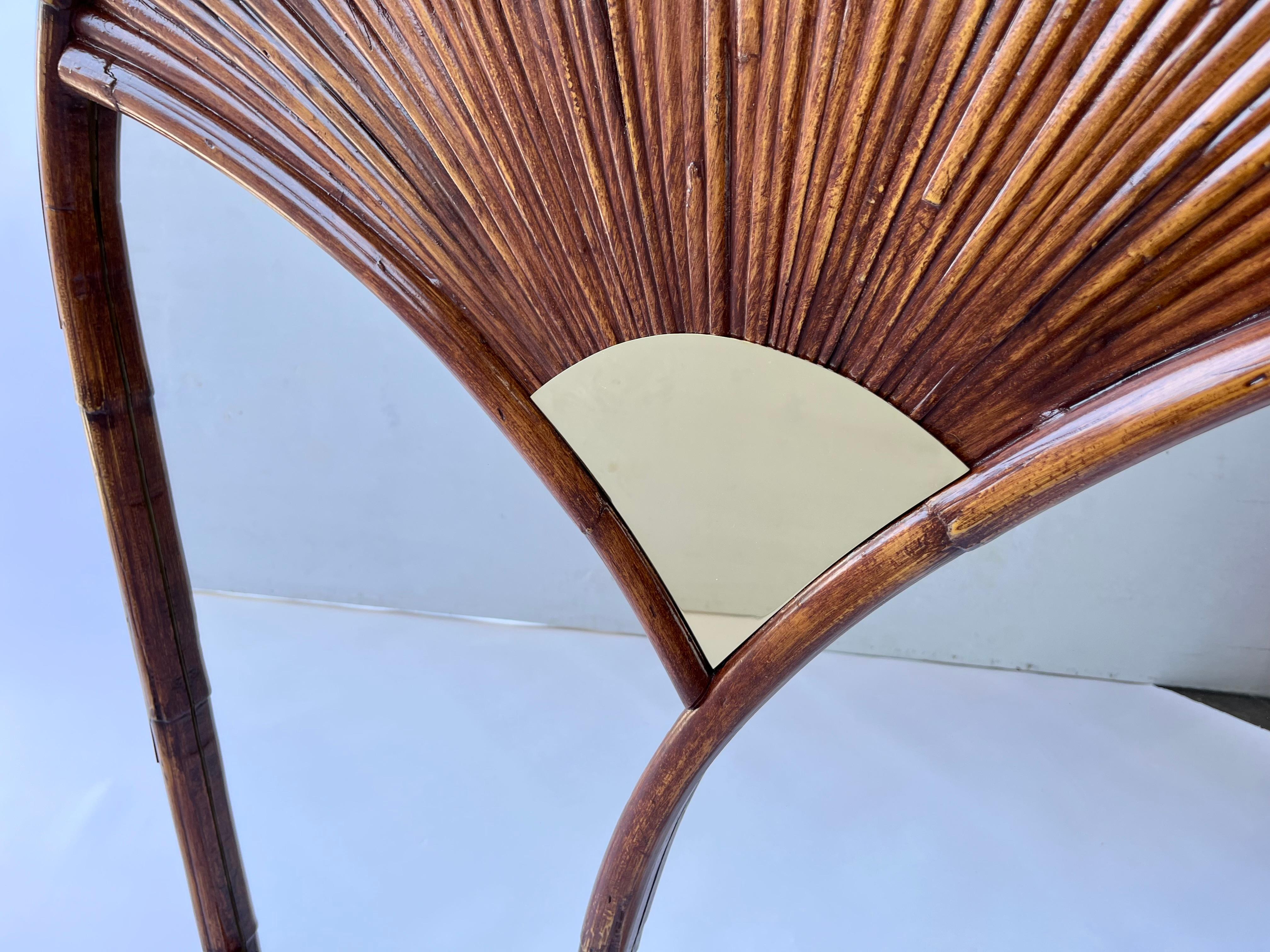 Late 20th Century Wall Mirror after Gabriella Crespi, Faux Bamboo, Brass, Chapman 1978 For Sale