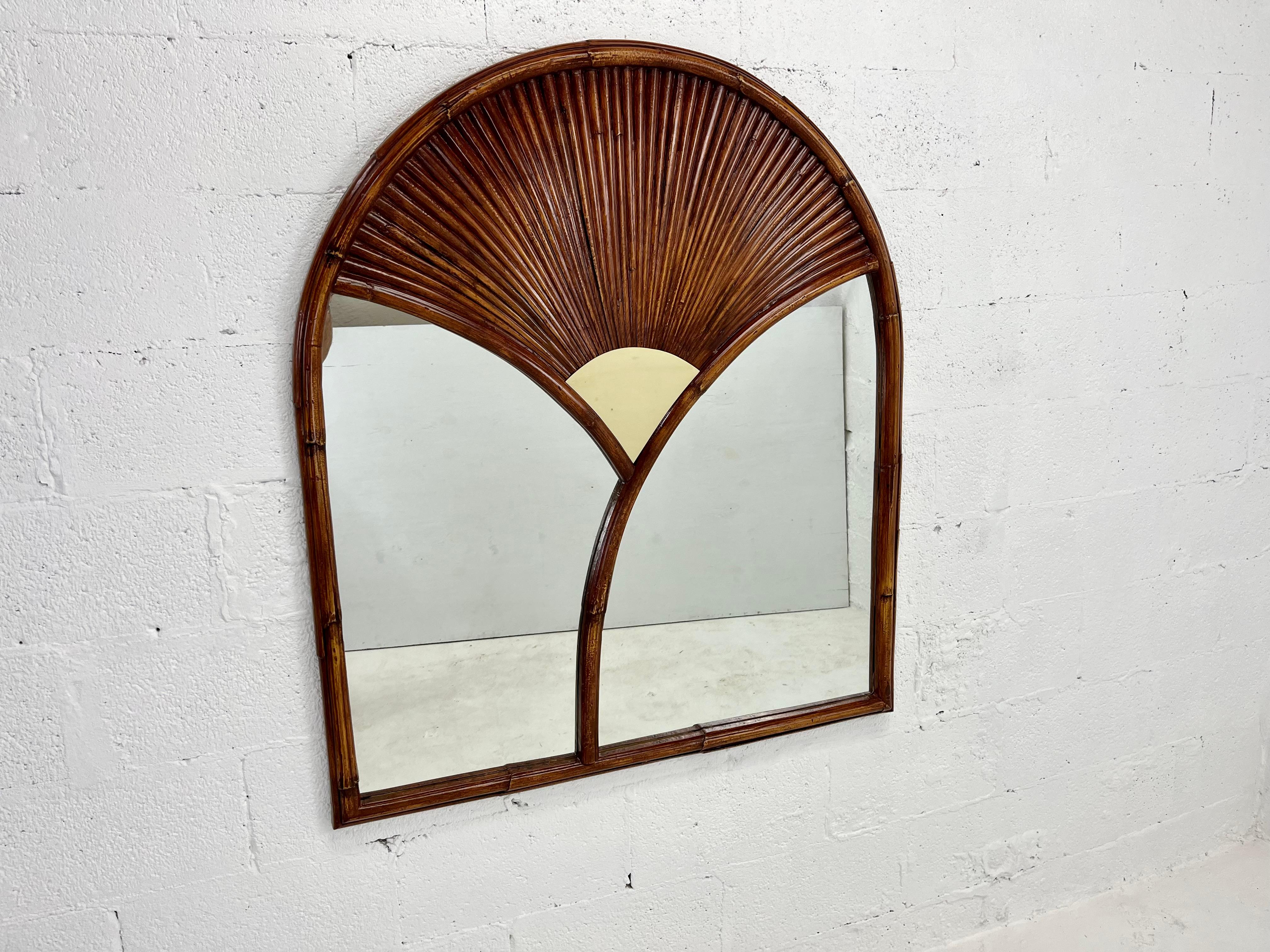 Wall Mirror after Gabriella Crespi, Faux Bamboo, Brass, Chapman 1978 For Sale 1
