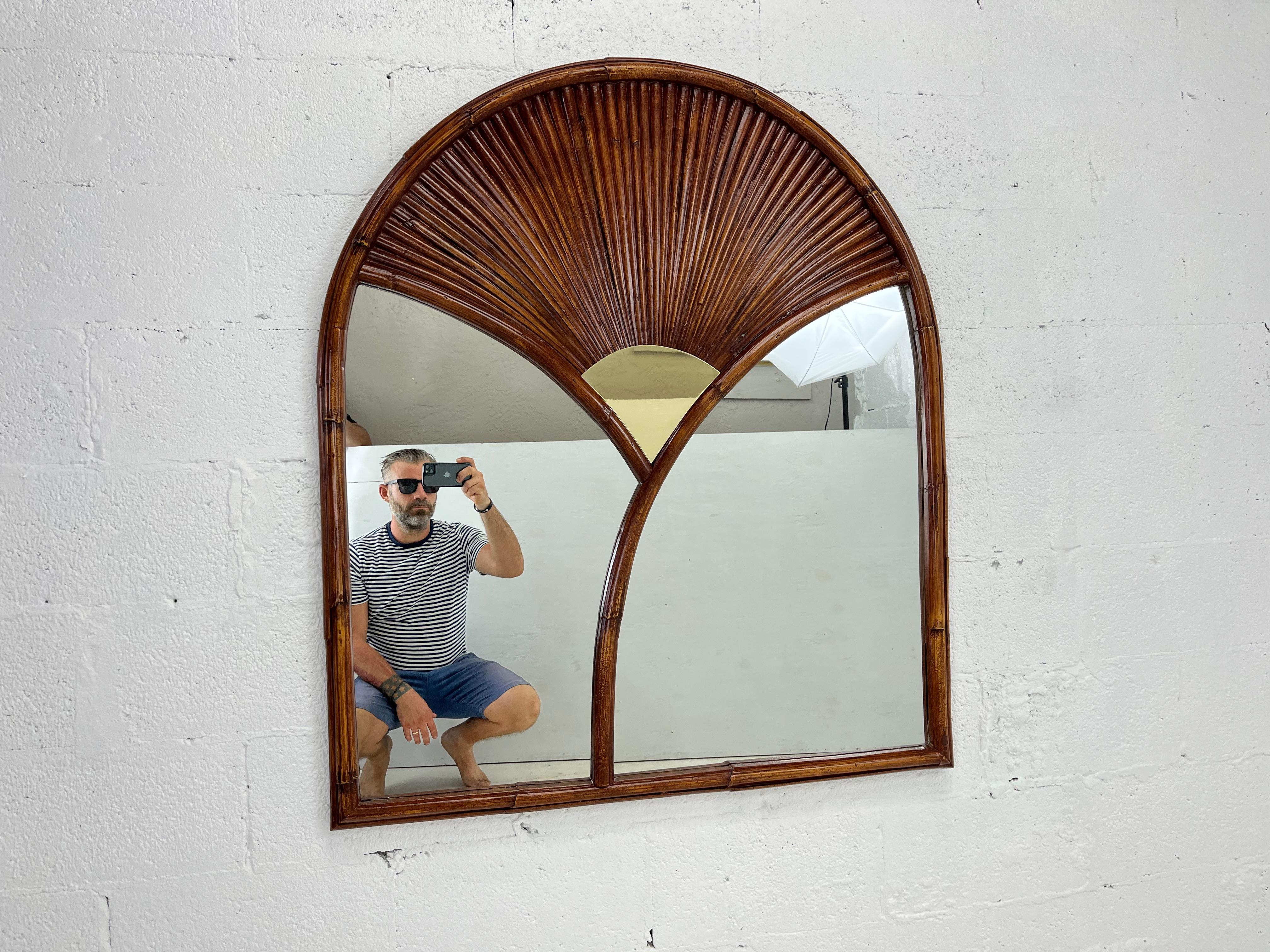 Wall Mirror after Gabriella Crespi, Faux Bamboo, Brass, Chapman 1978 For Sale 2