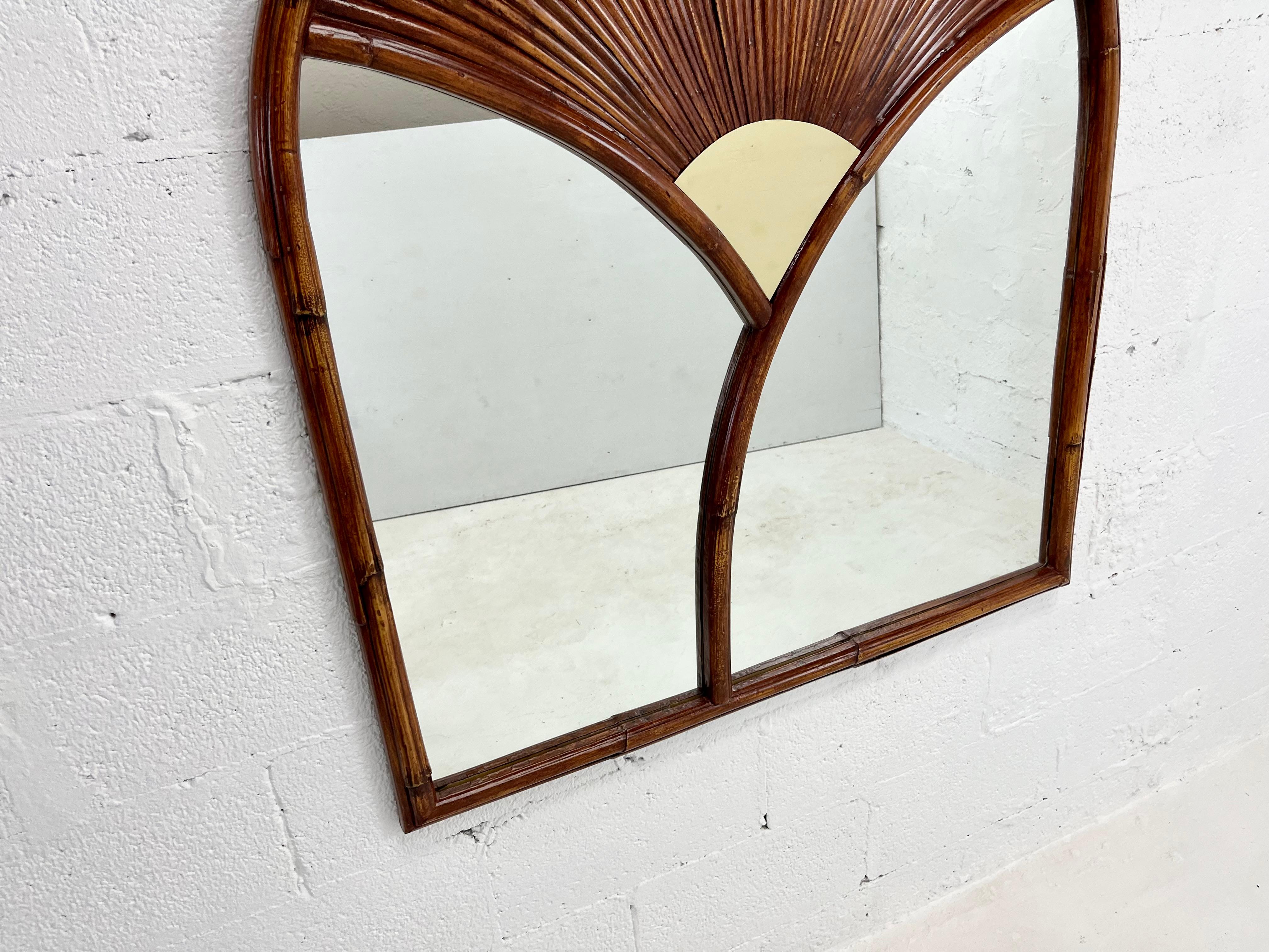 Wall Mirror after Gabriella Crespi, Faux Bamboo, Brass, Chapman 1978 For Sale 3