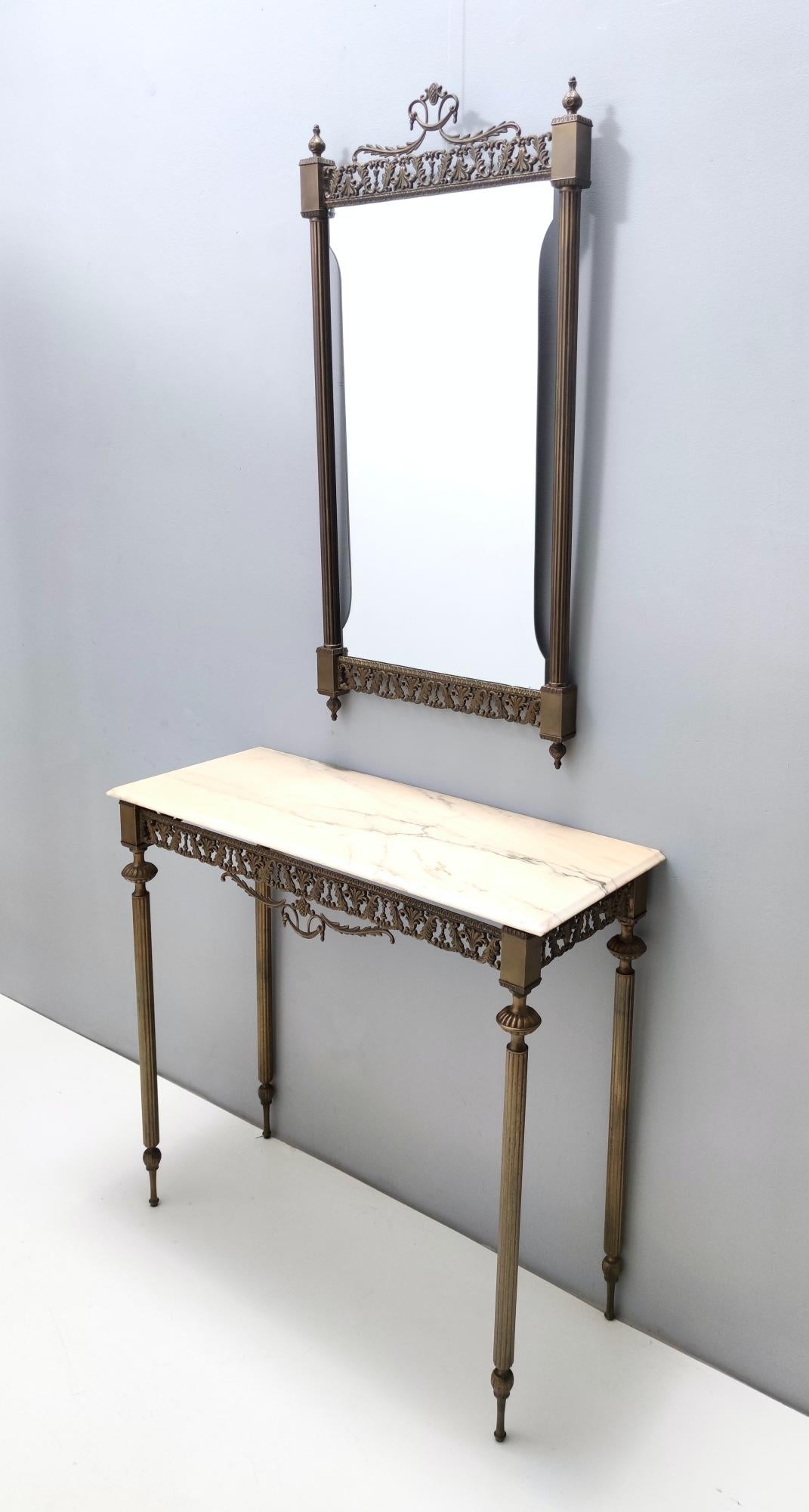 Wall Mirror and Console with Portuguese Pink Marble Top and Brass Frame, Italy 4