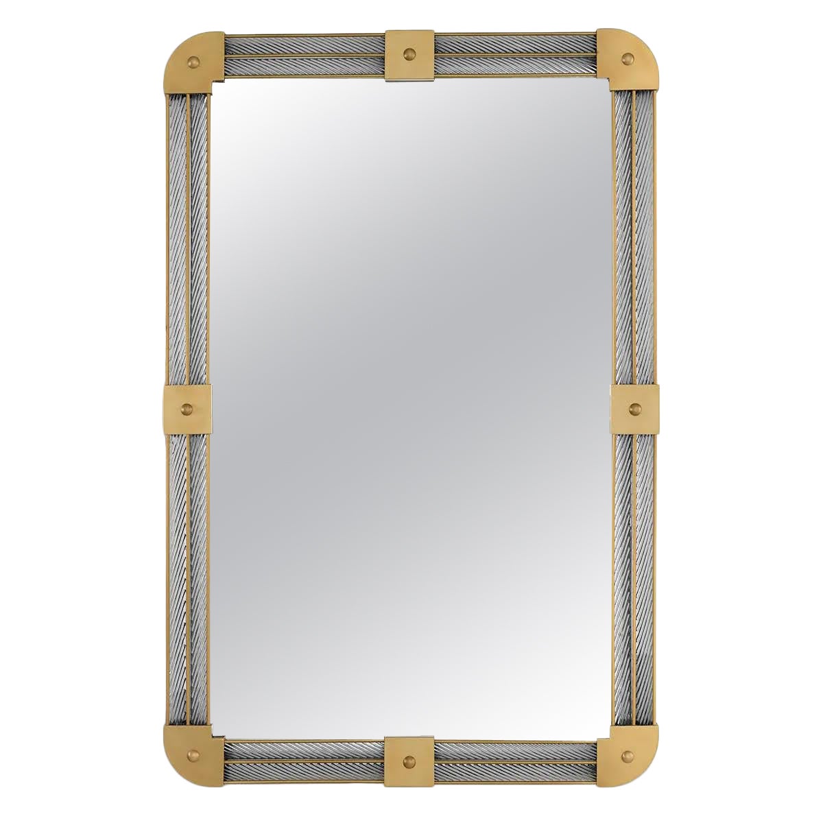Wall Mirror, Antique Brass Finish and Handmade Clear Glass.