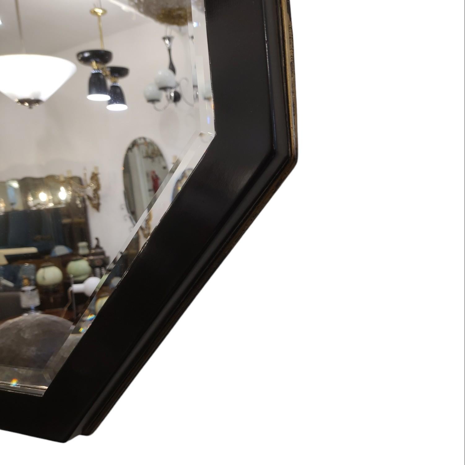 20th Century Wall Mirror Art Deco  Lacquered Black Frame For Sale
