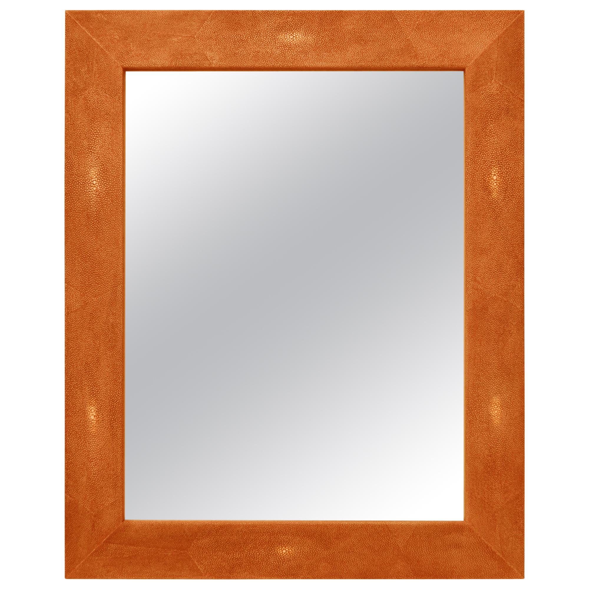 Wall Mirror Artistic Scagliola  Ecological Shagreen Decoration orange color 