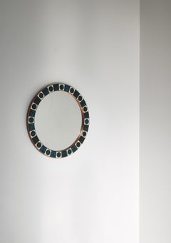 Espejo de pared, azulejos de cerámica azul de Dietlinde Hein para Knabstrup, Dinamarca, años 60