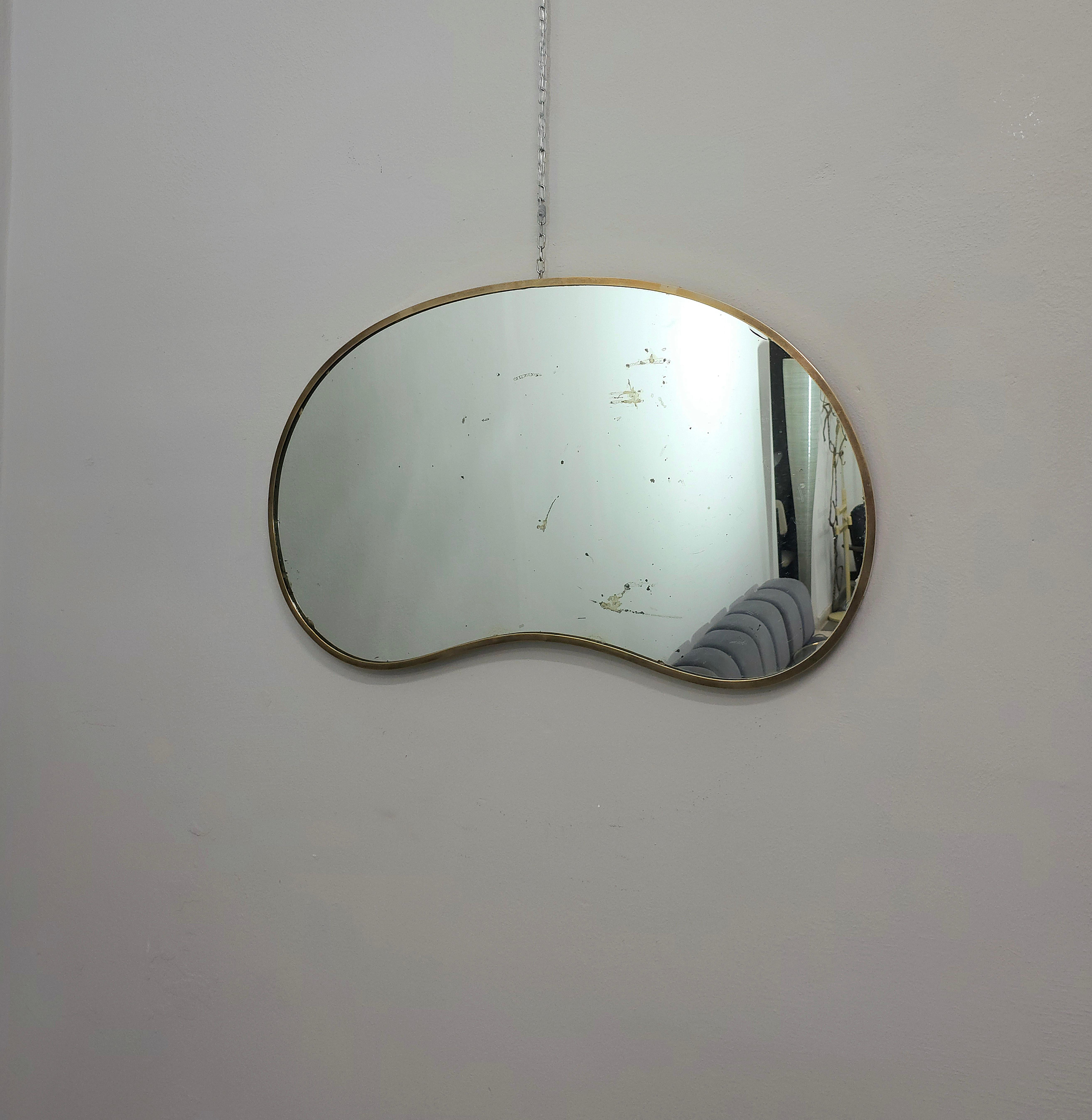 Mid-Century Modern Wall Mirror Brass Haricot Midcentury Modern Italian Design 1950s For Sale