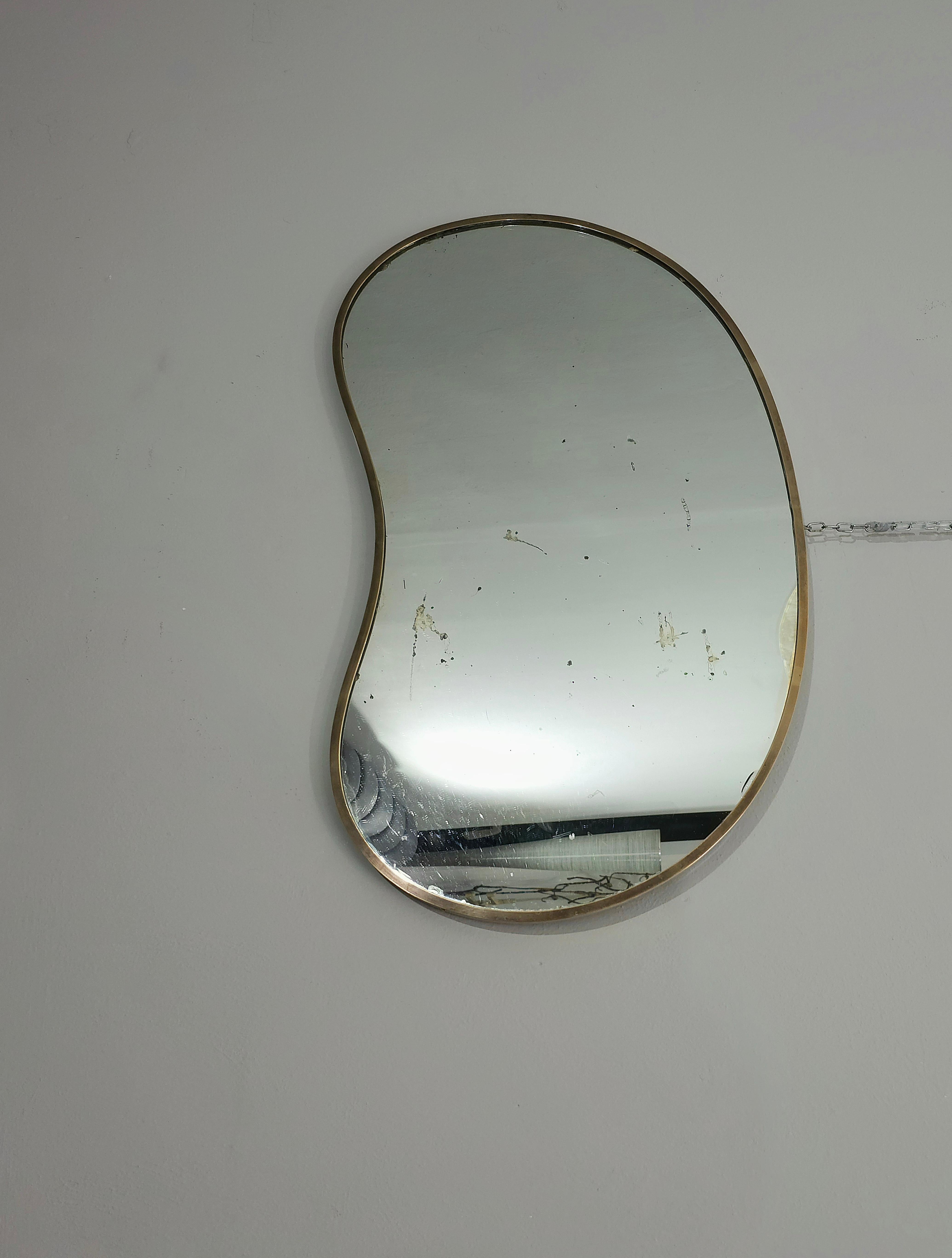 Wall Mirror Brass Haricot Midcentury Modern Italian Design 1950s For Sale 1