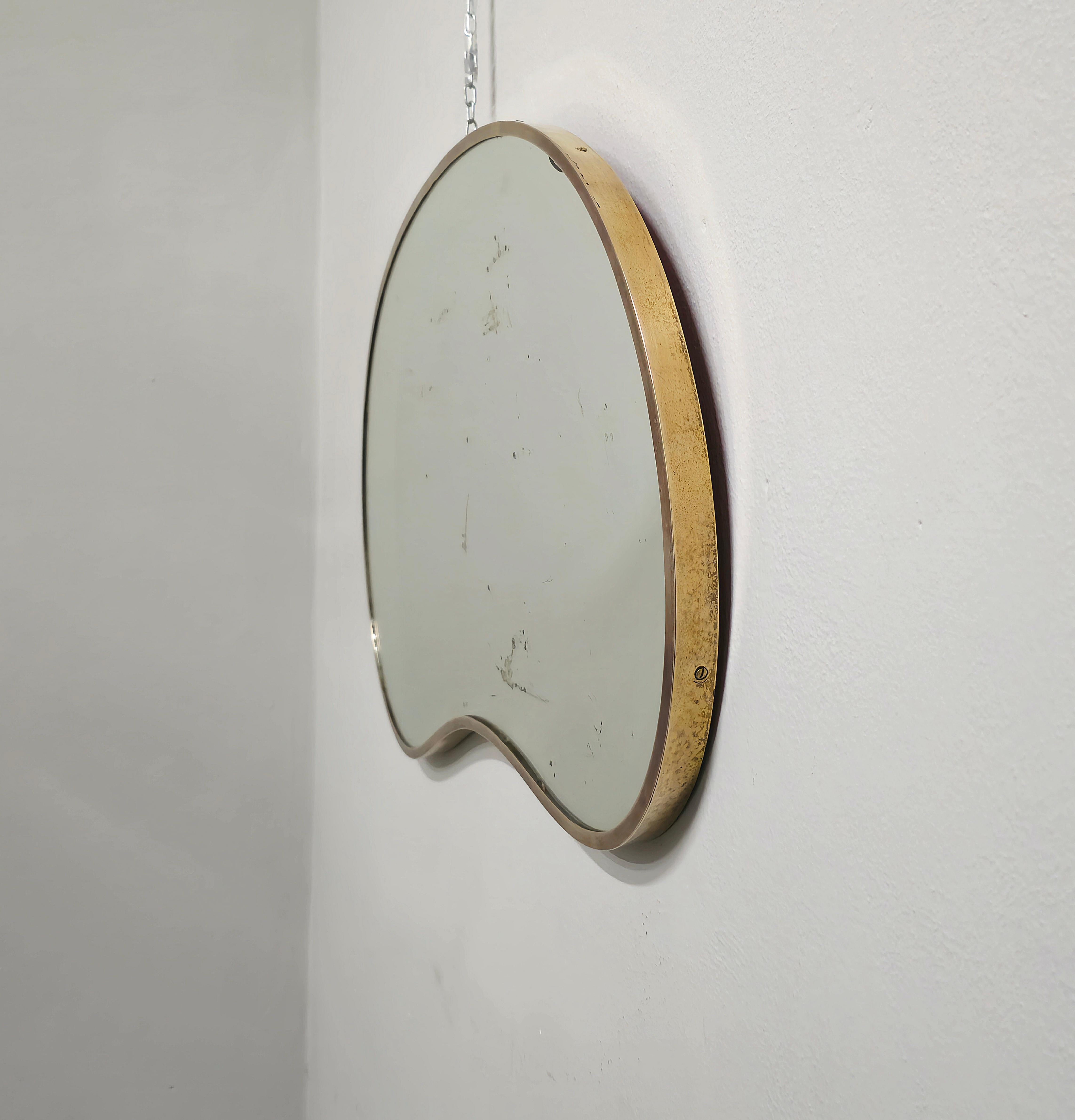 Wall Mirror Brass Haricot Midcentury Modern Italian Design 1950s For Sale 3