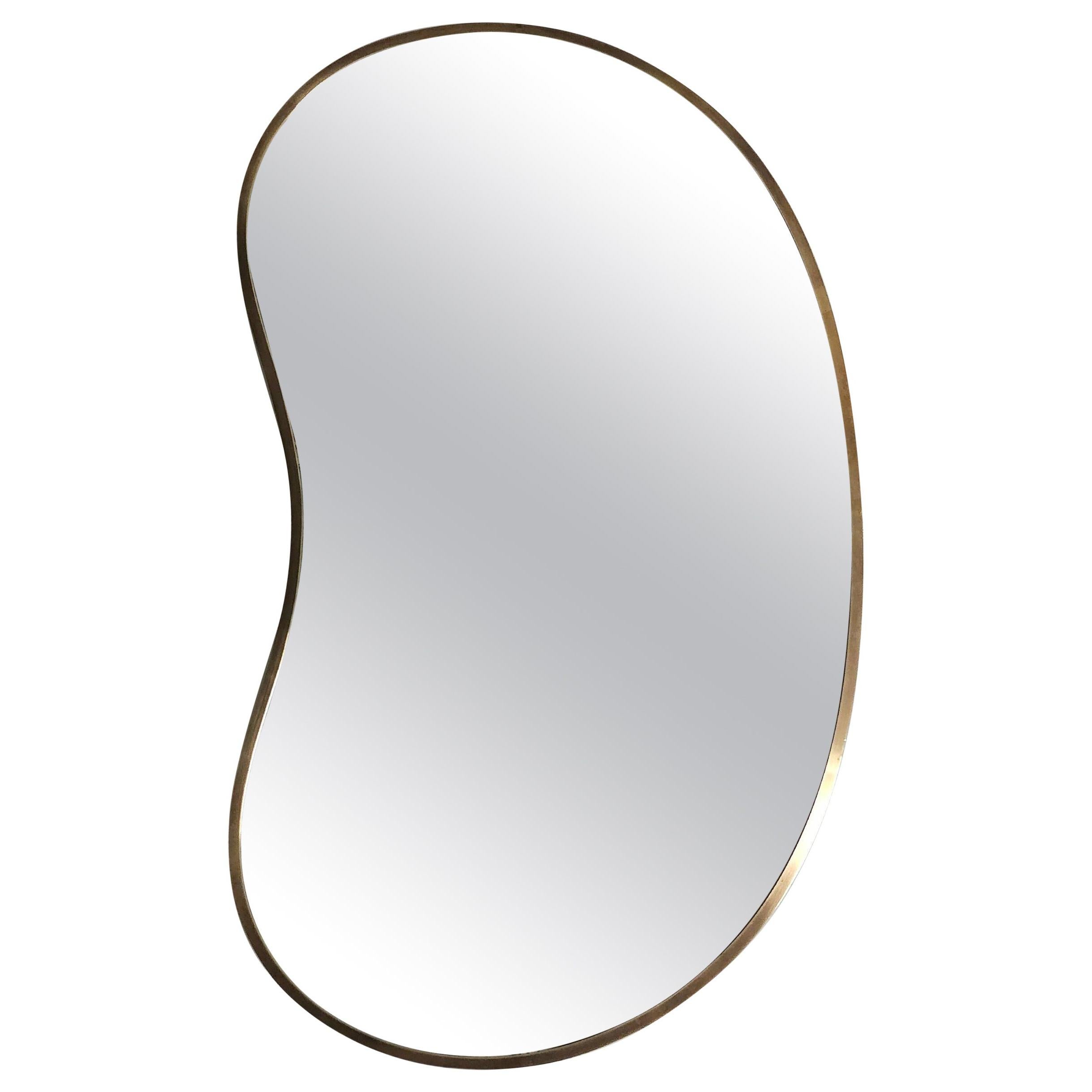 Wall Mirror Brass Haricot Midcentury Modern Italian Design 1950s For Sale