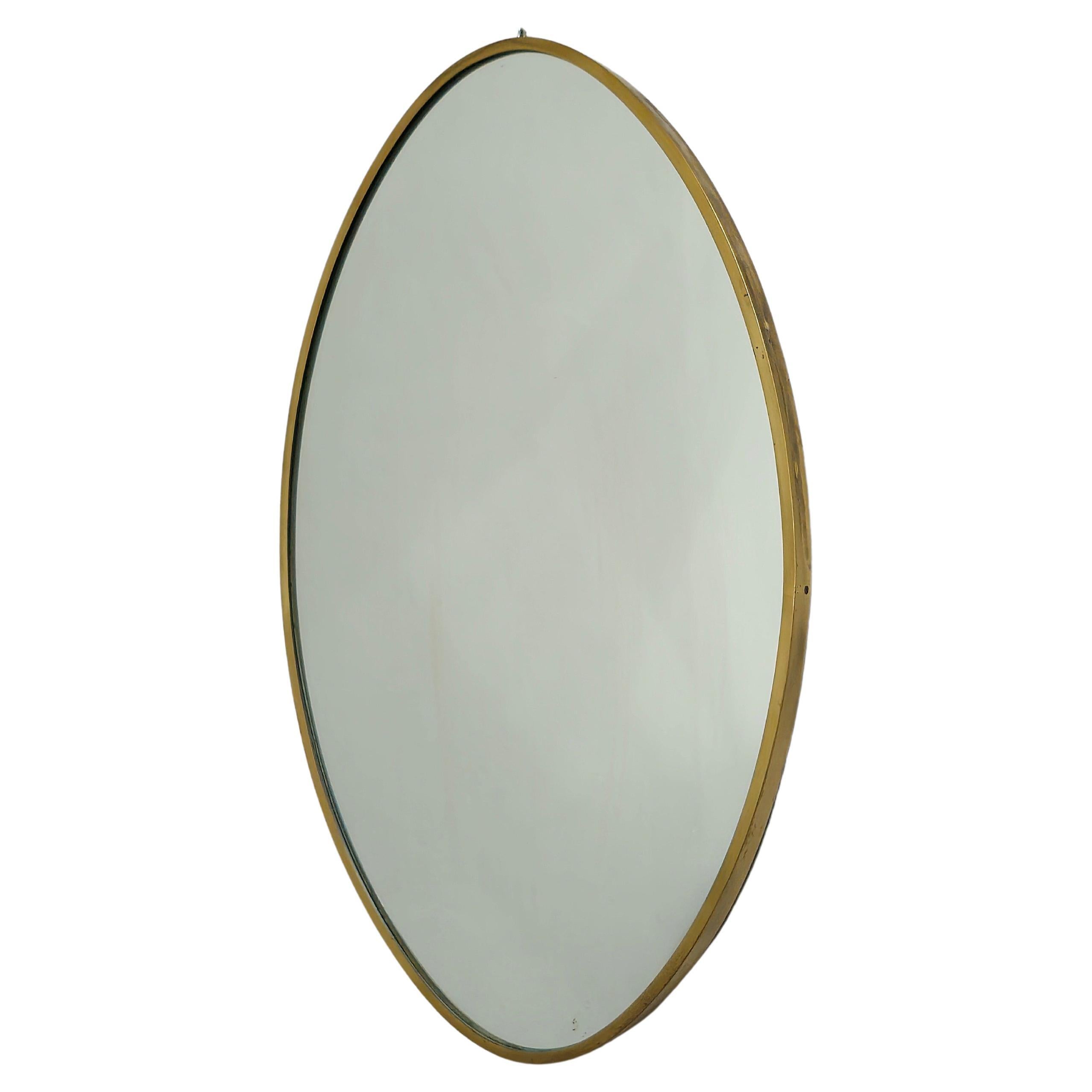 Wall Mirror Brass Oval Shaped Midcentury Modern Italian Design 1960s