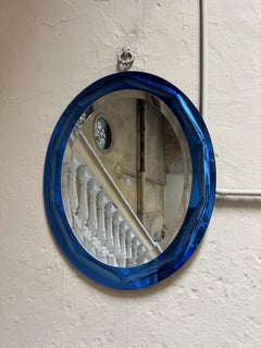 Wall Mirror by Cristal Art Torino, circa 1960 blue Glass Midcentury