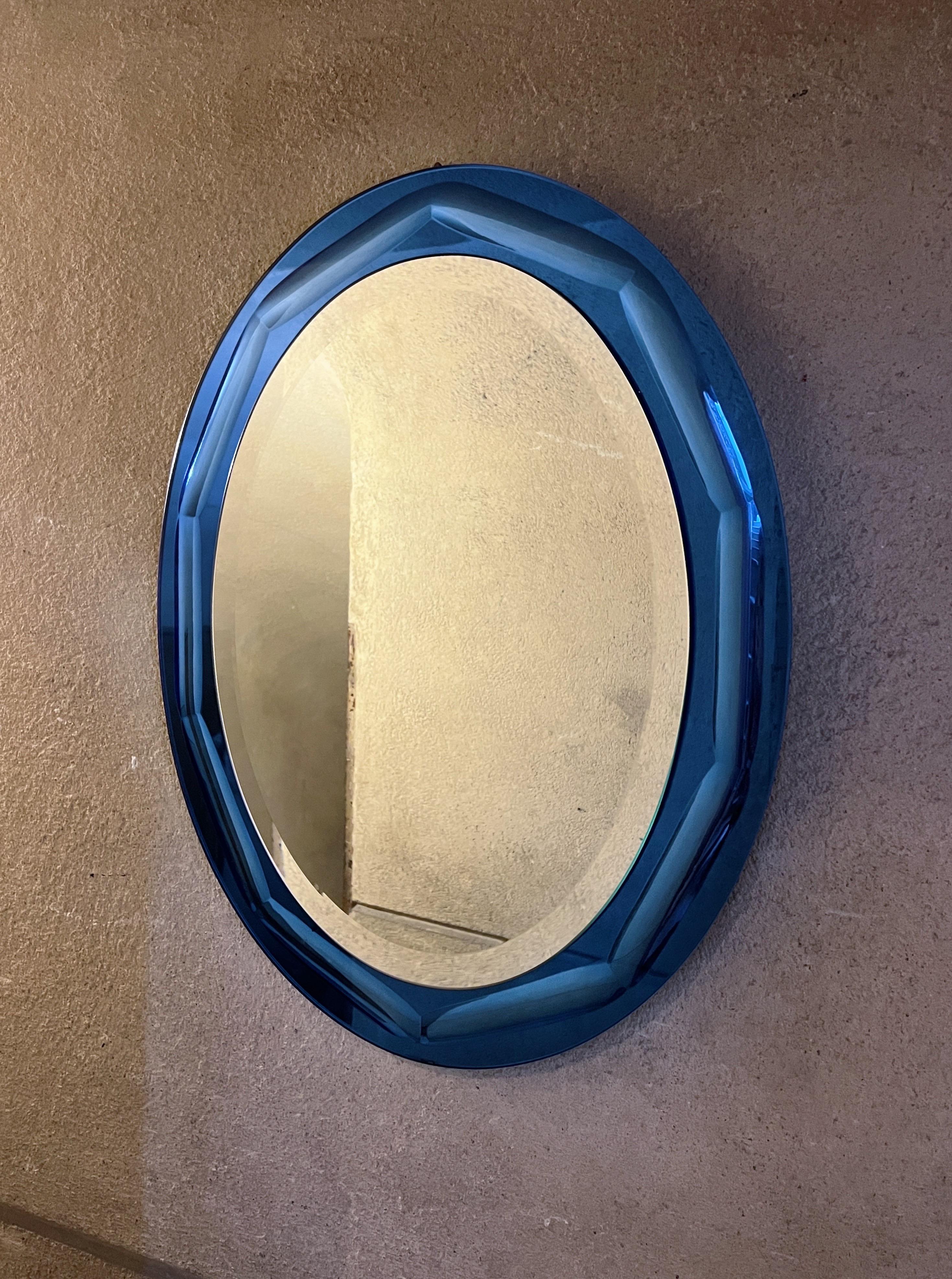 Wandspiegel von Cristal Art Torino, um 1960 blau Glas Mitte des Jahrhunderts (Metall) im Angebot