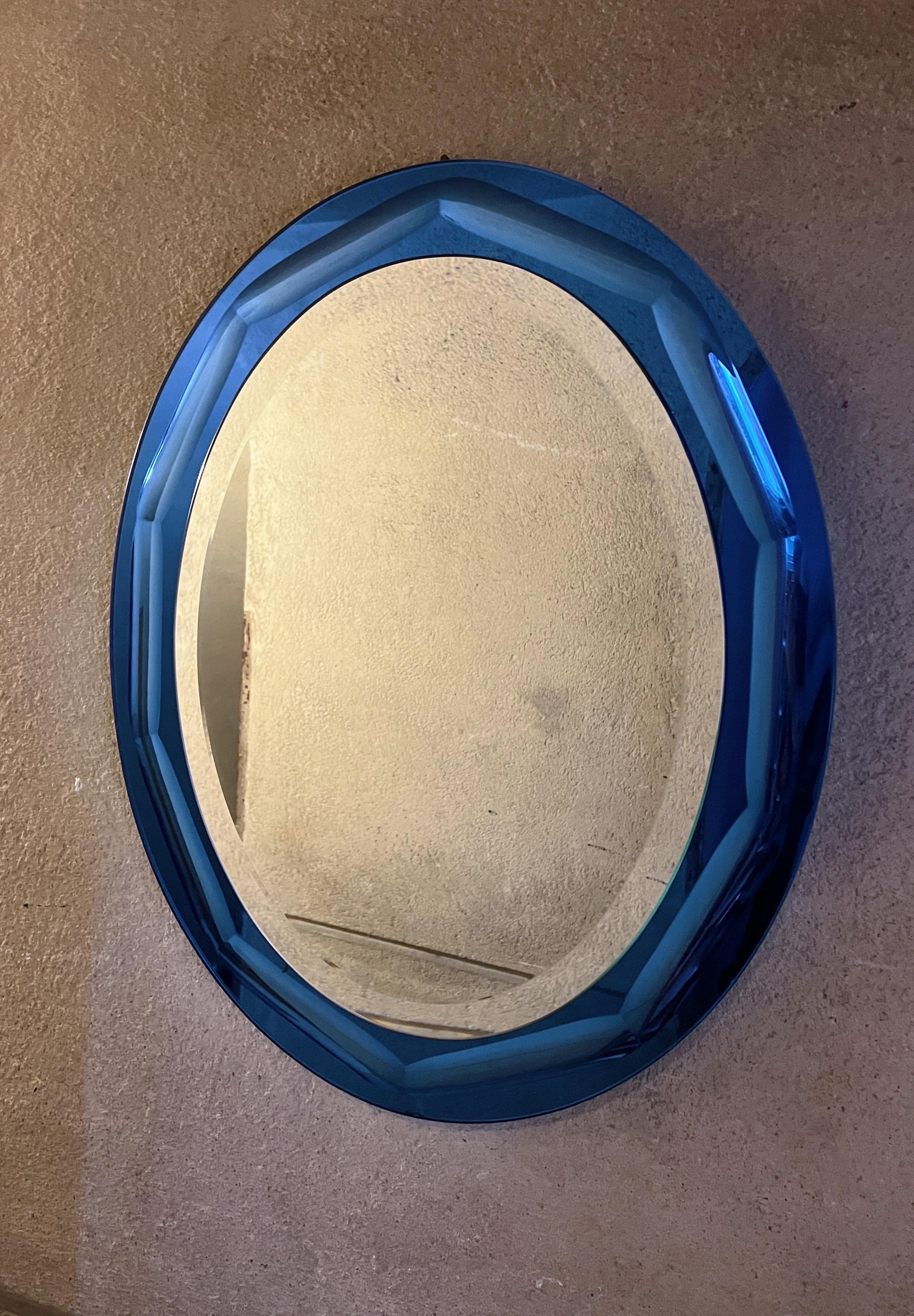 Wandspiegel von Cristal Art Torino, um 1960 blau Glas Mitte des Jahrhunderts im Angebot 1