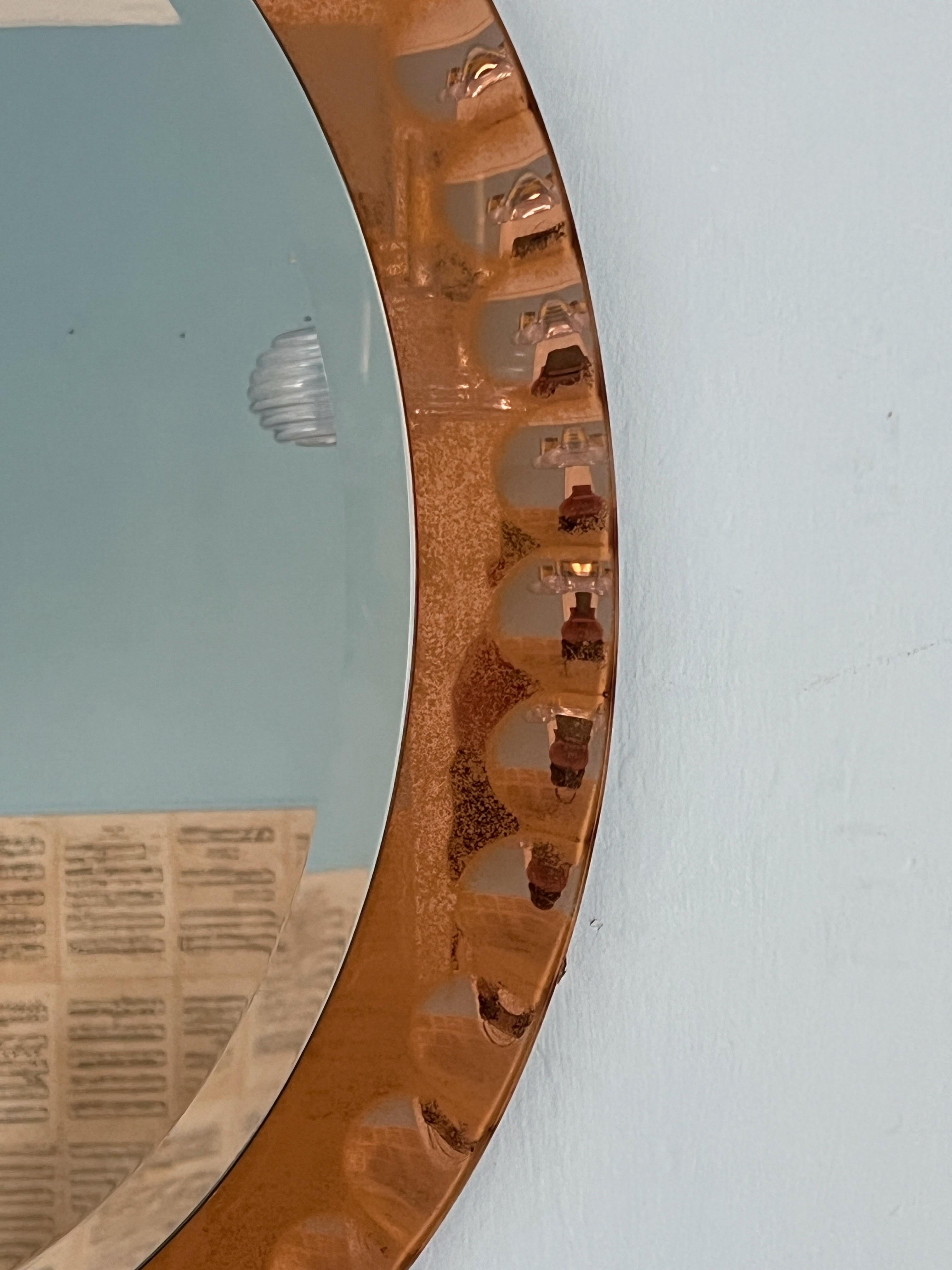 Hand-Carved Wall Mirror by Cristal Art, Torino, circa 1960 pink Glass Midcentury For Sale