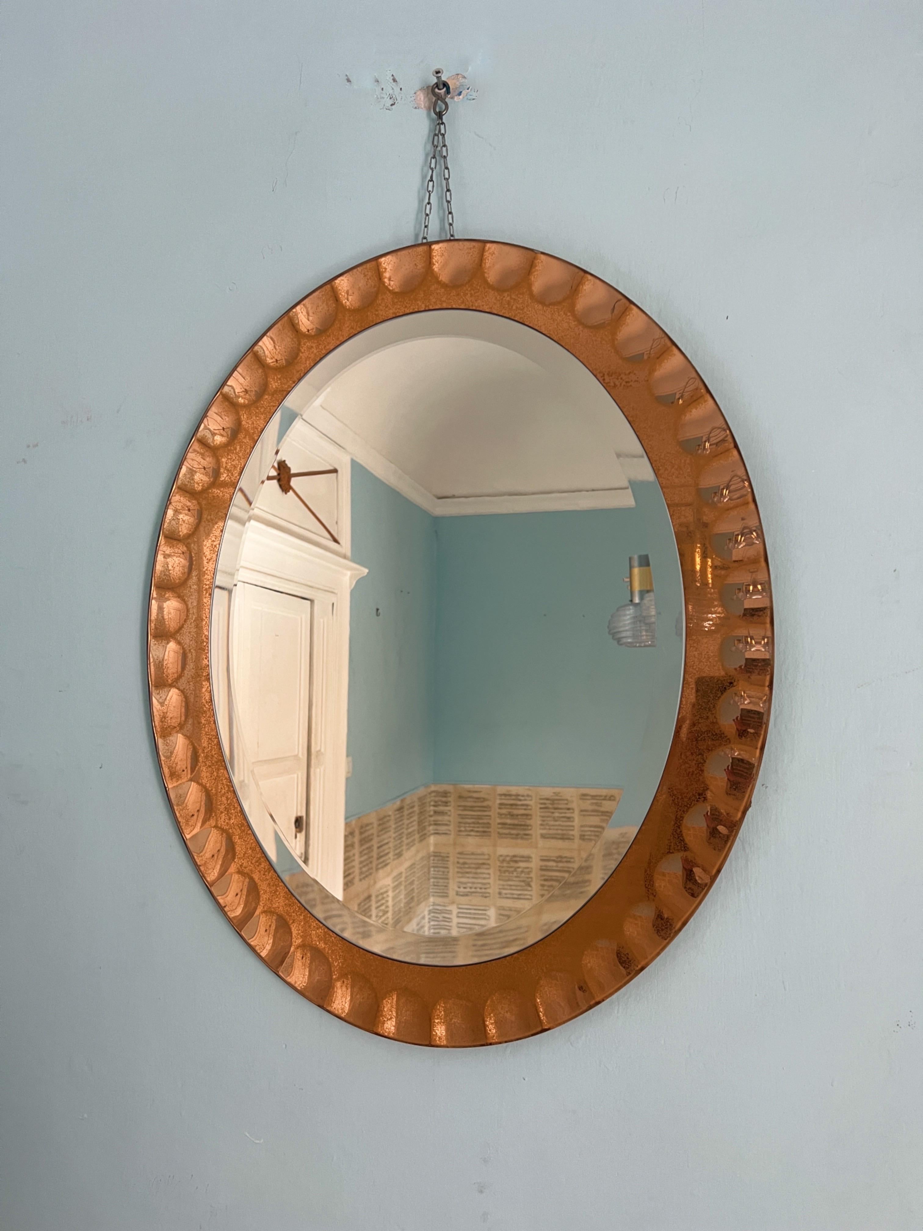 Wall Mirror by Cristal Art, Torino, circa 1960 pink Glass Midcentury In Good Condition For Sale In Palermo, PA