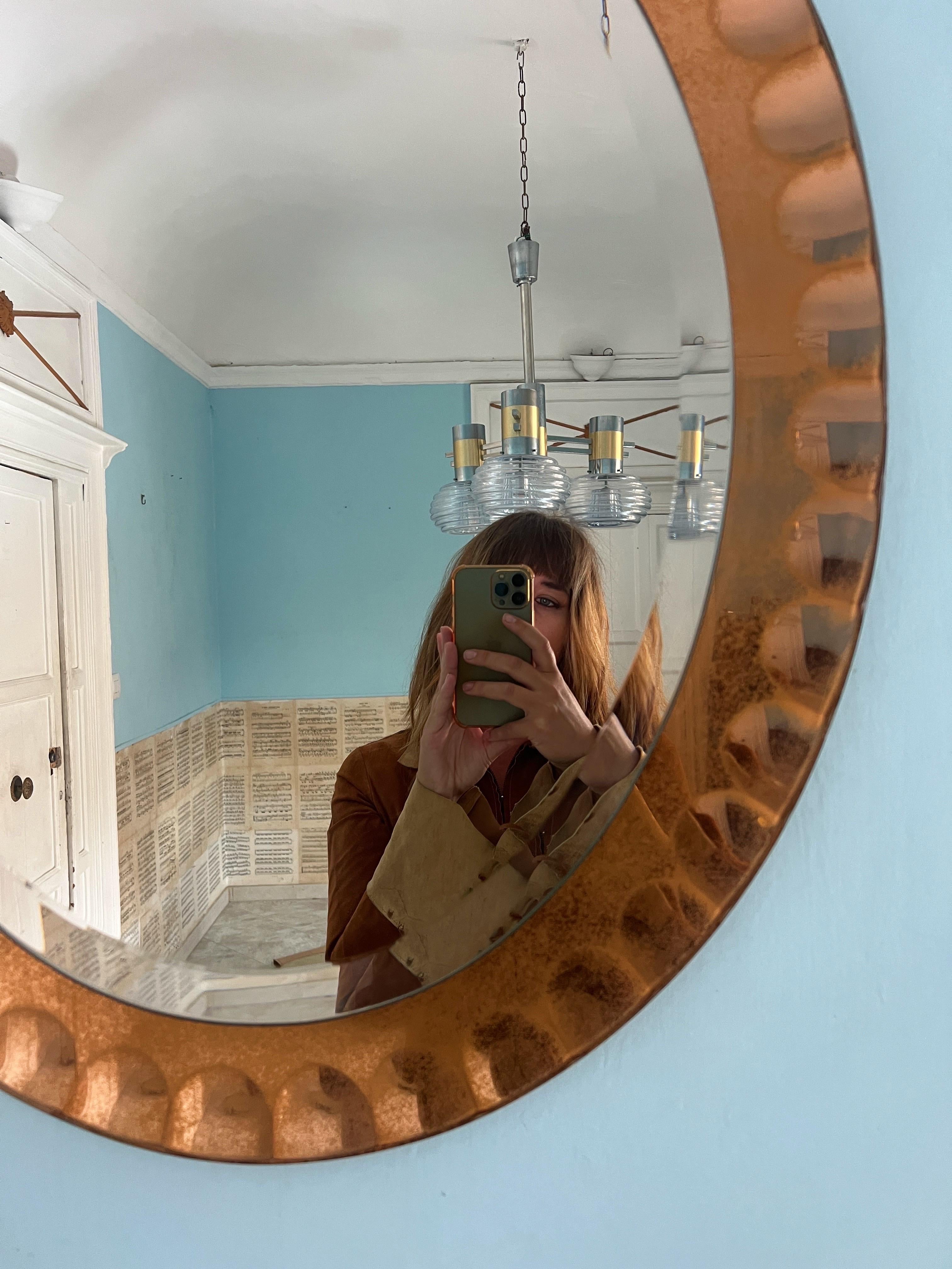 20th Century Wall Mirror by Cristal Art, Torino, circa 1960 pink Glass Midcentury For Sale