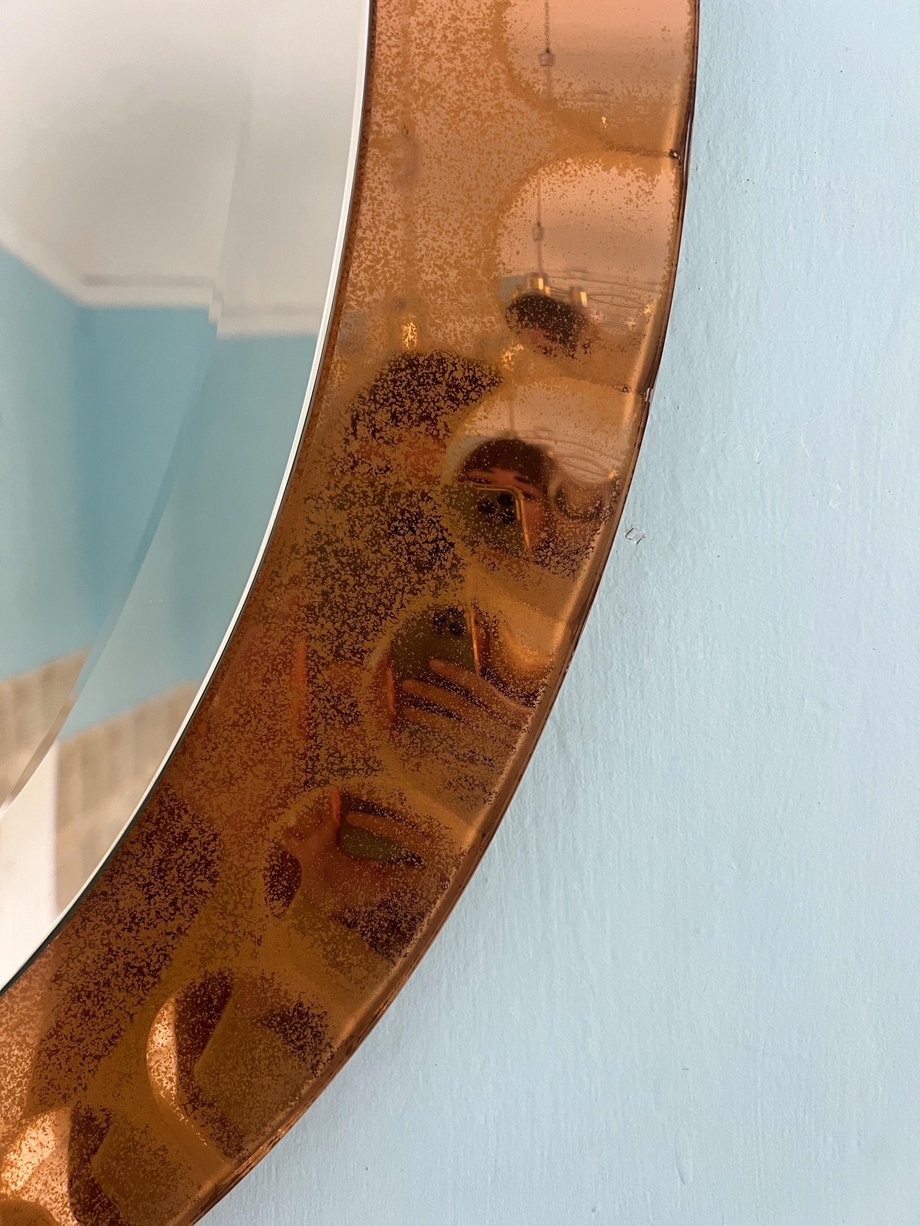 Crystal Wall Mirror by Cristal Art, Torino, circa 1960 pink Glass Midcentury For Sale