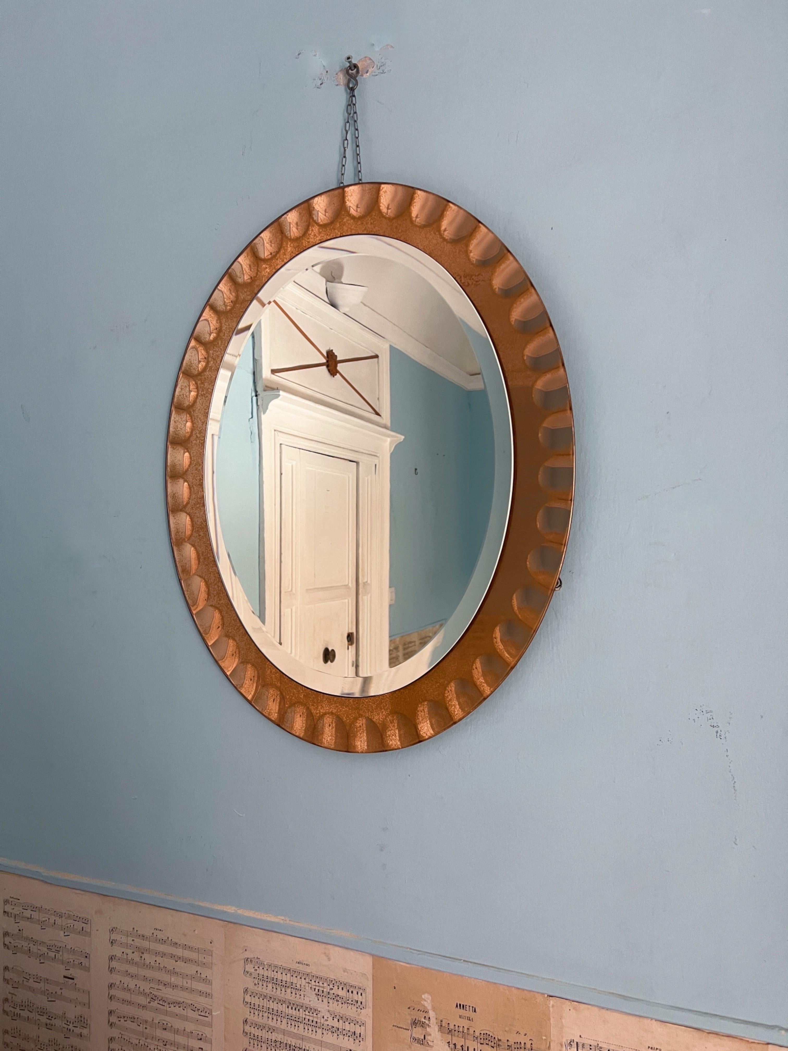 Wall Mirror by Cristal Art, Torino, circa 1960 pink Glass Midcentury For Sale 1