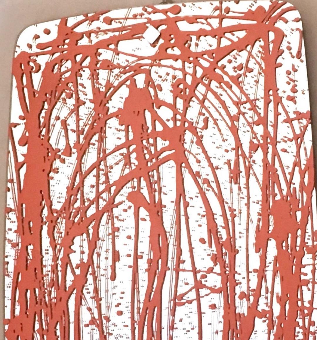 Espejo de pared de Enzio Wenk con marco de plexiglás y detalles de esmalte naranja, Italia en venta 1