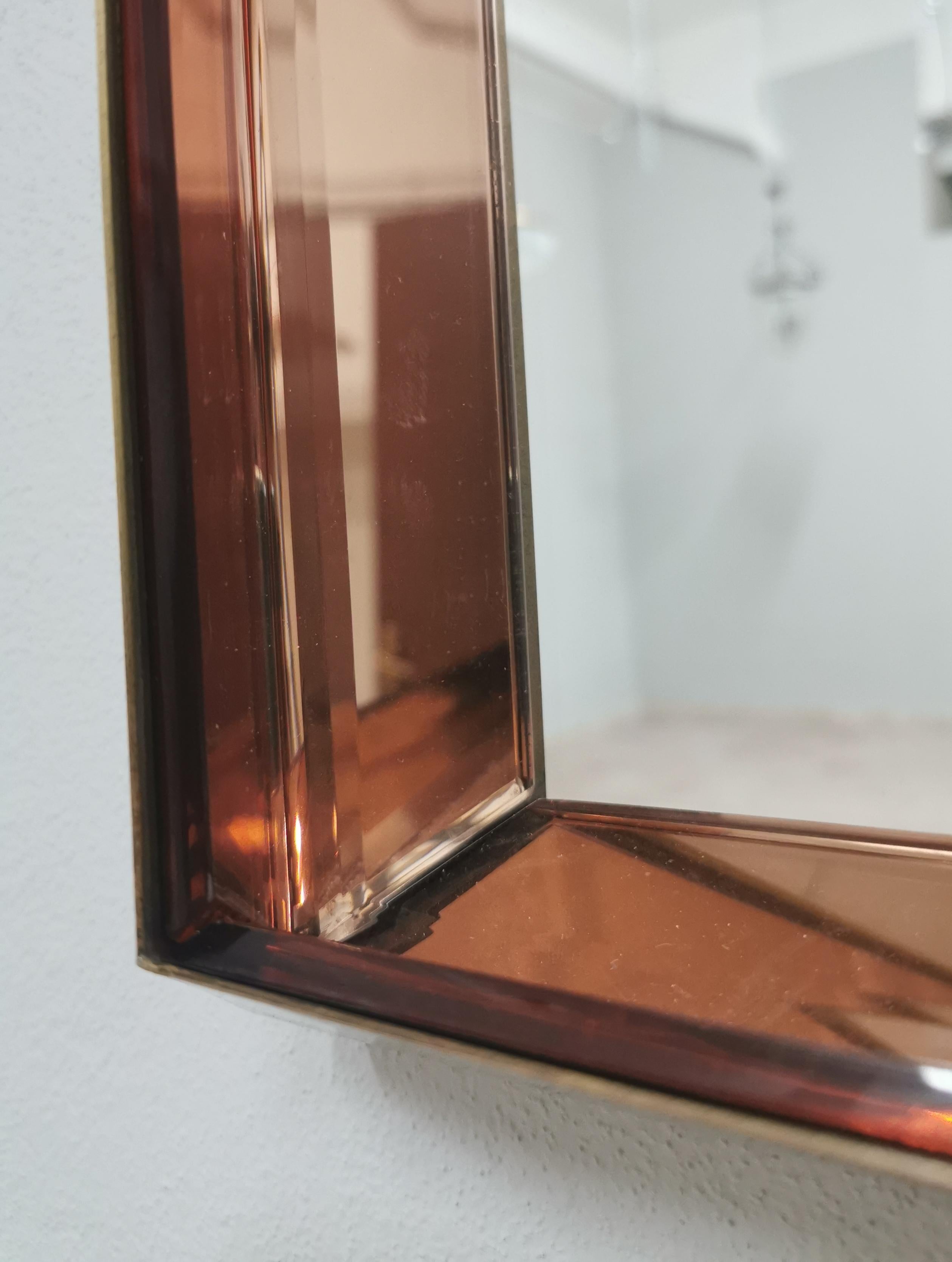 Italian  Wall Mirror by Fontana Arte Brass Glass Mid Century Mod.2172 Italy 1960s