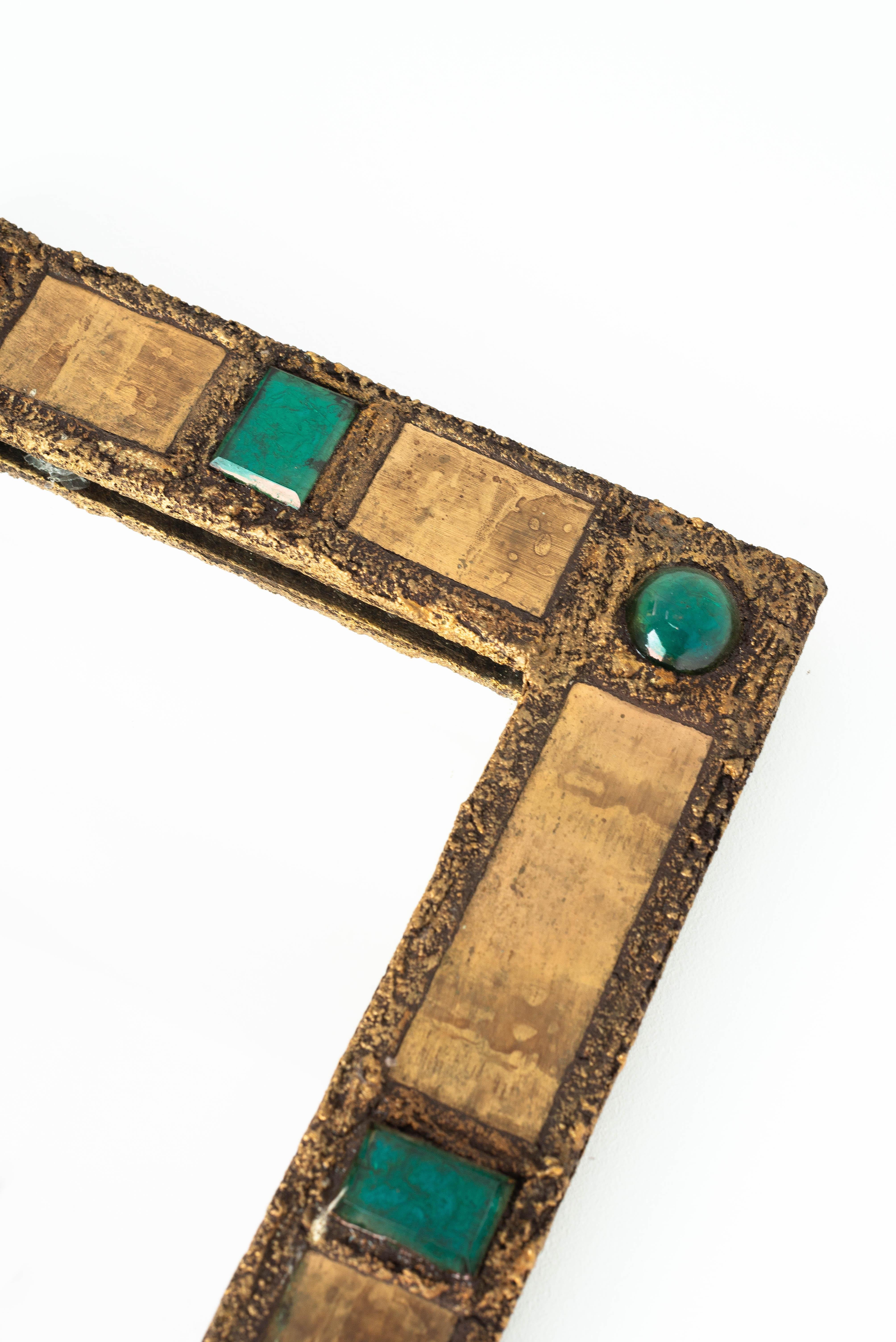 Mid-Century Modern Wall Mirror by Irena Jaworska, Copper and Talosel, France 1970s For Sale