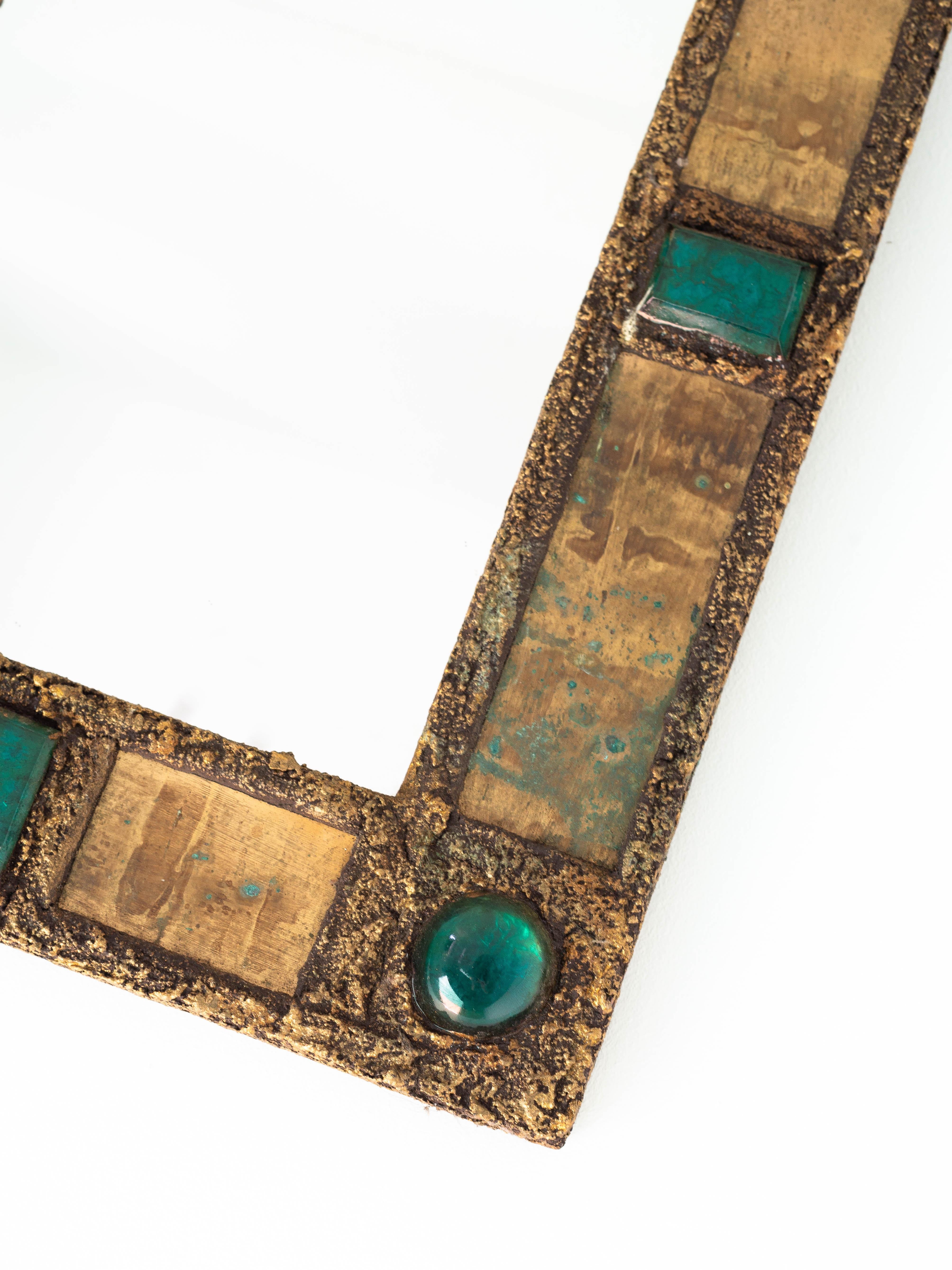 French Wall Mirror by Irena Jaworska, Copper and Talosel, France 1970s For Sale