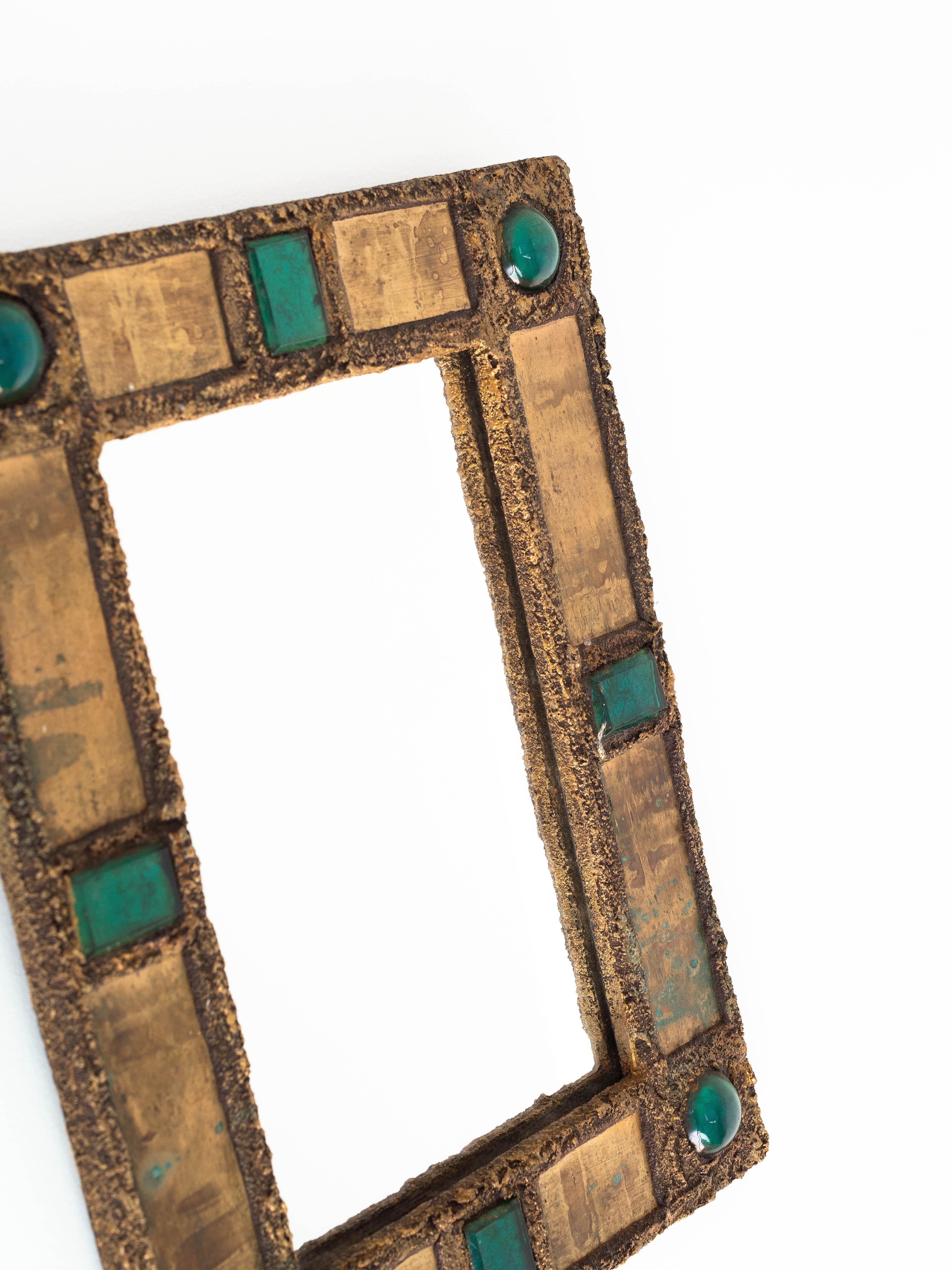 Cast Wall Mirror by Irena Jaworska, Copper and Talosel, France 1970s For Sale