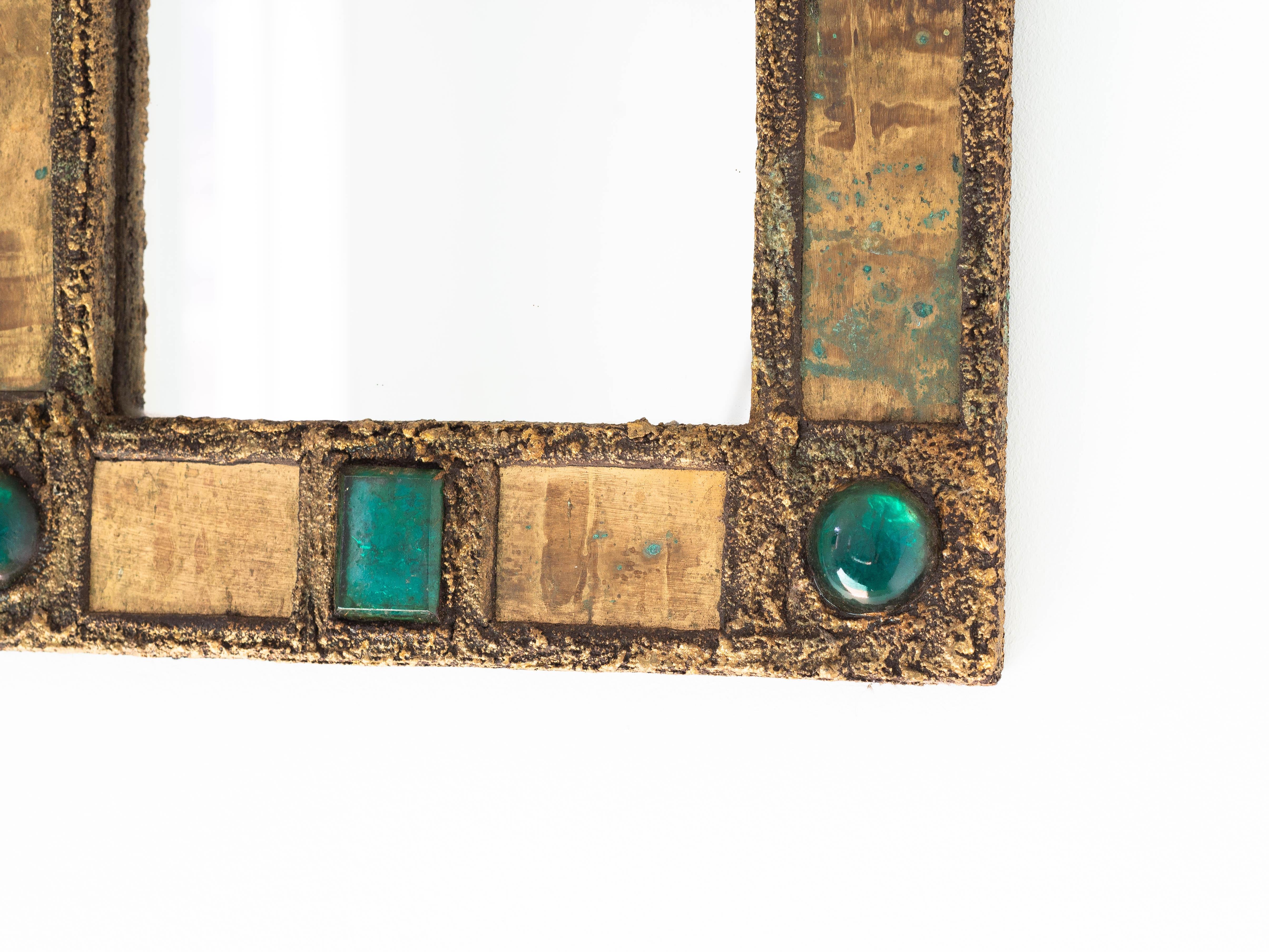 20th Century Wall Mirror by Irena Jaworska, Copper and Talosel, France 1970s For Sale