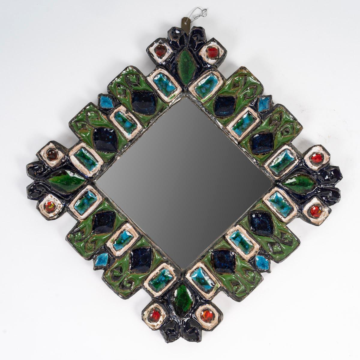 Wall mirror by Roland Zobel, circa 1970, ceramic.

Wall mirror, 1970s design by Roland Zobel, ceramic.
H:30cm, W: 30cm, D: 2cm
