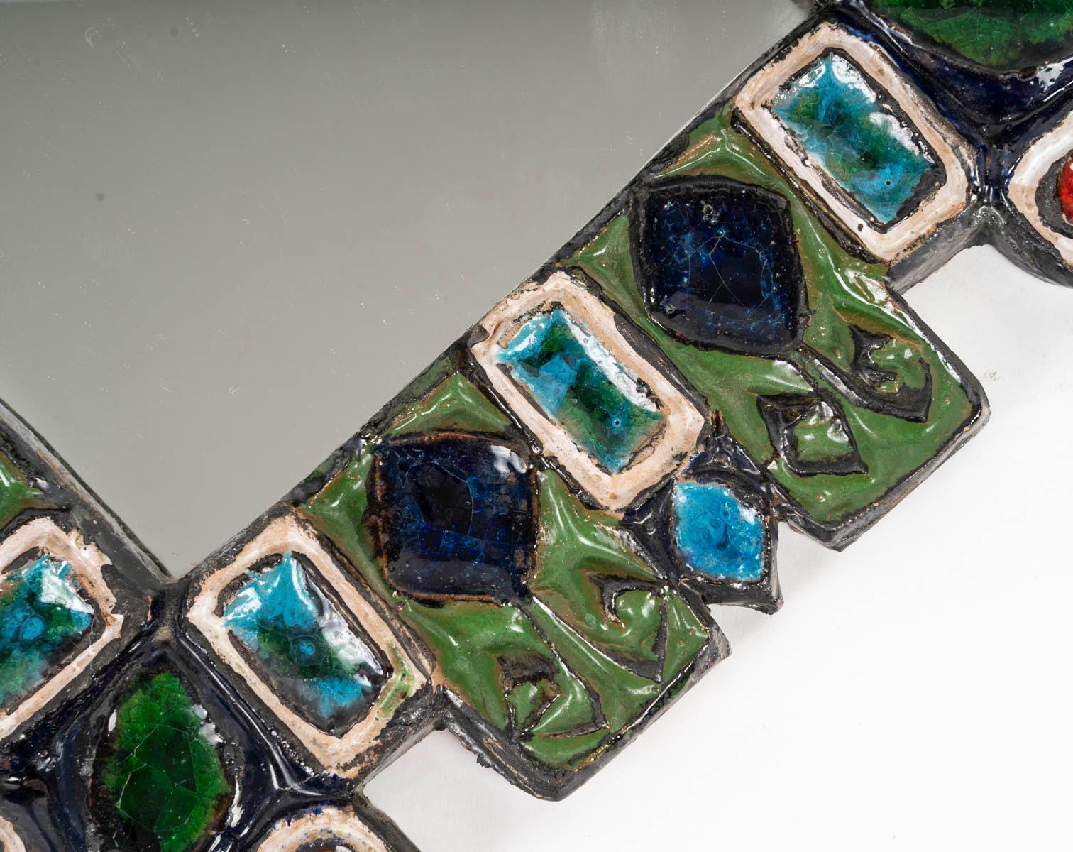 Wall Mirror by Roland Zobel, circa 1970, Ceramic. In Good Condition In Saint-Ouen, FR