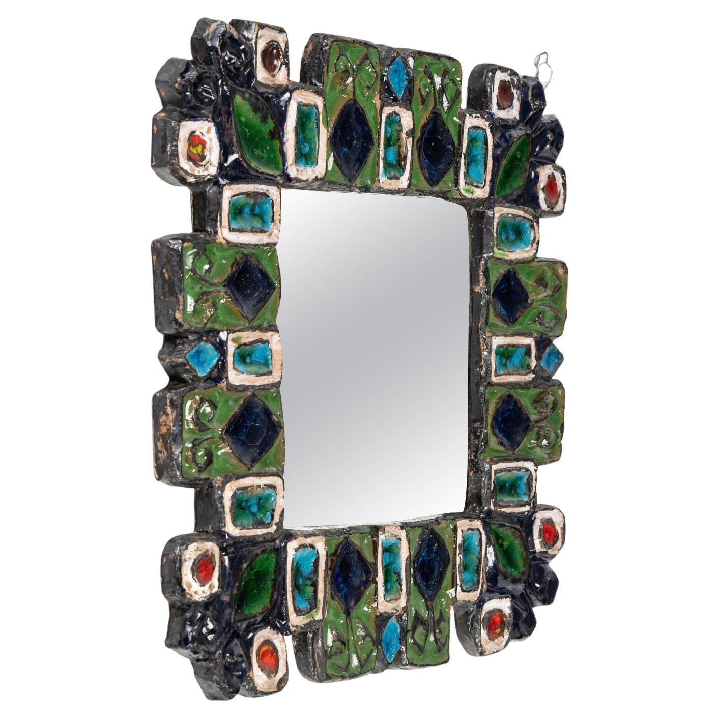 Wall Mirror by Roland Zobel, circa 1970, Ceramic.