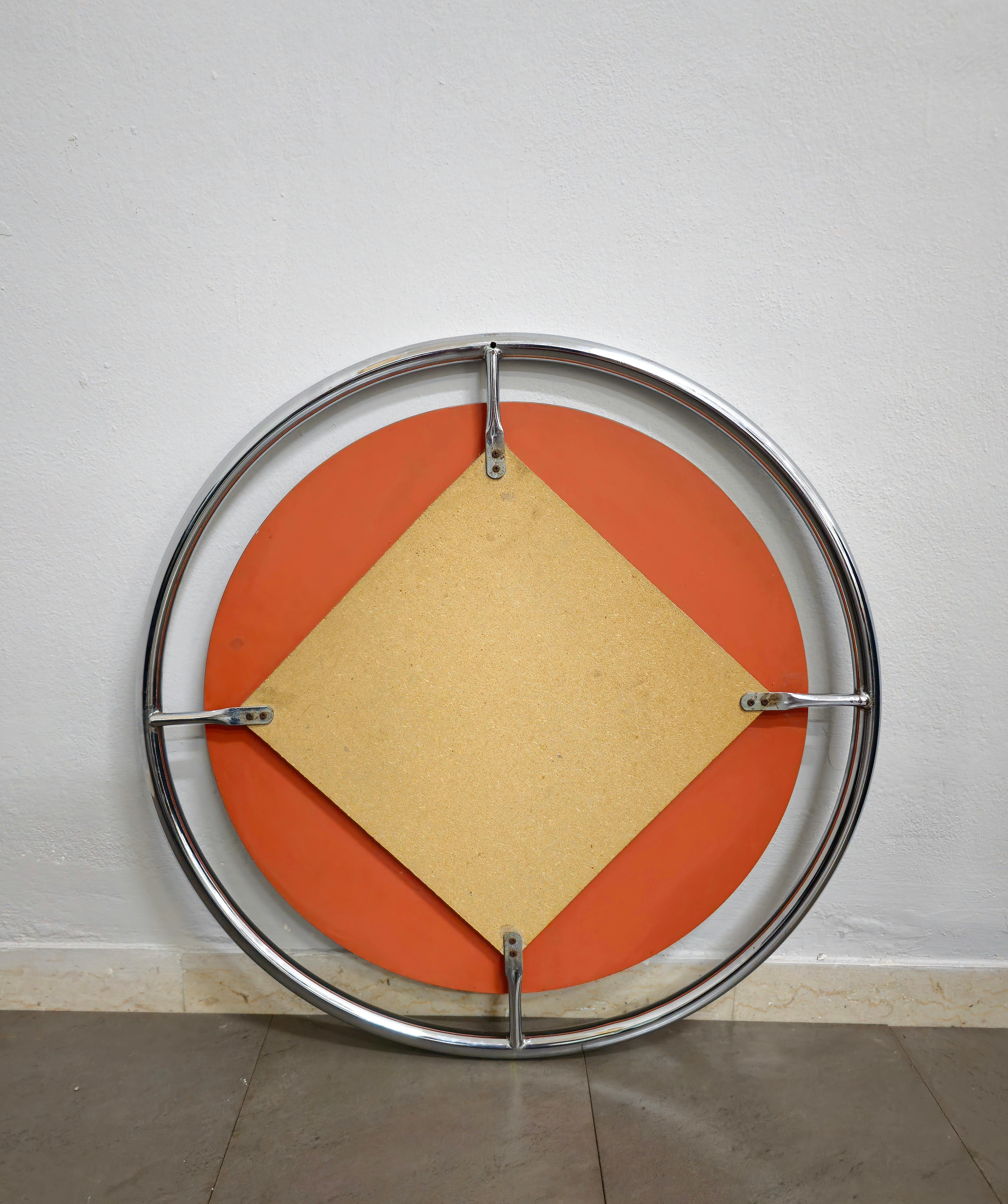 Wall Mirror Chromed Metal Circular Midcentury Modern Italian Design 1970s For Sale 4