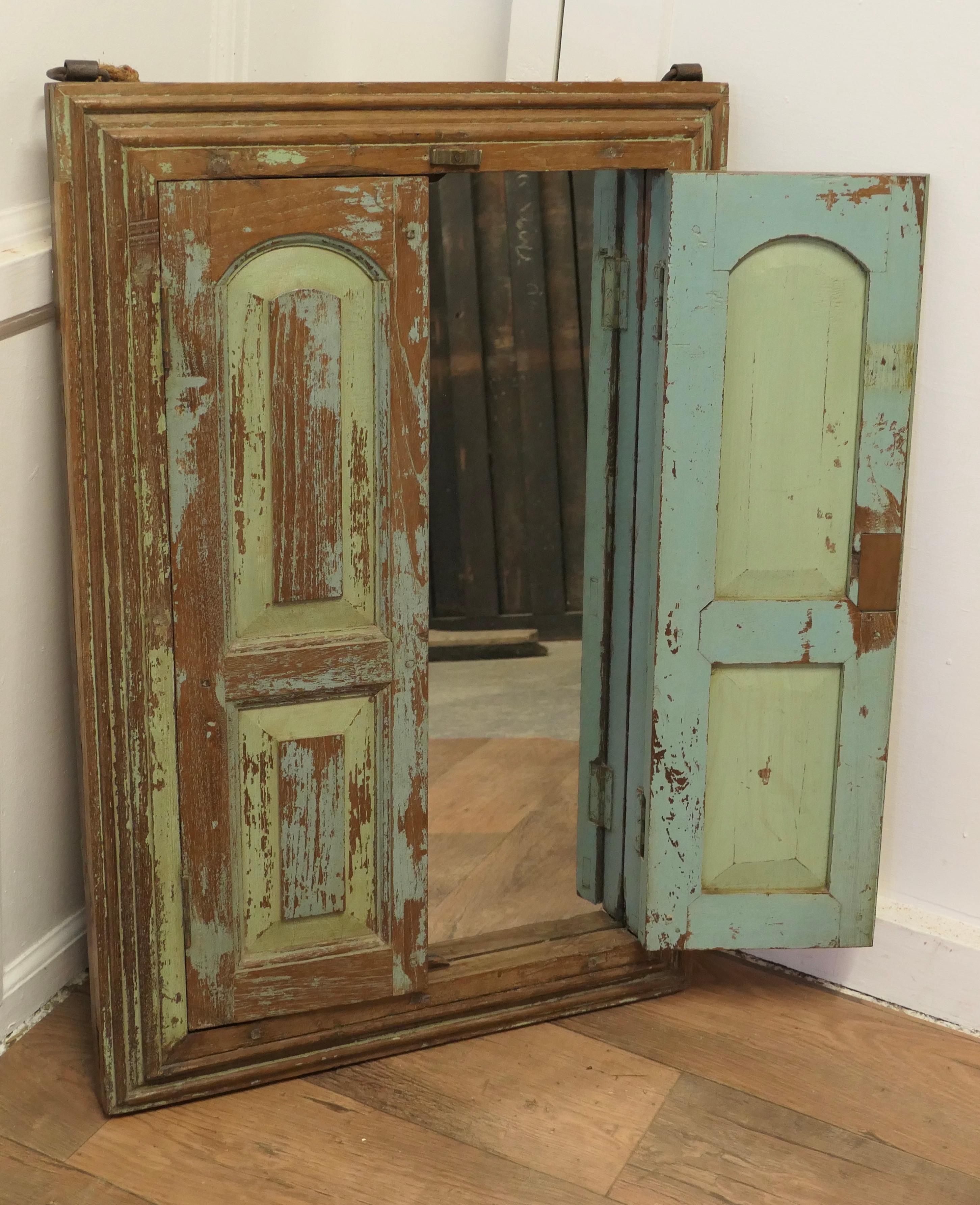 Country Wall Mirror Concealed by Heavy Oak Door Frame/Shutters    For Sale