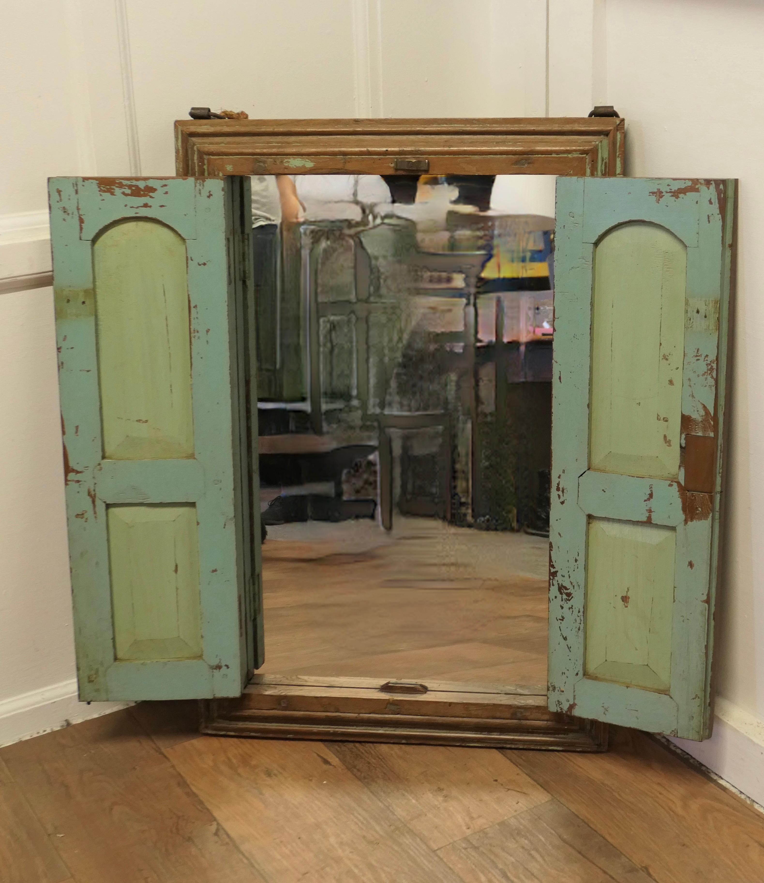 Wall Mirror Concealed by Heavy Oak Door Frame/Shutters    In Good Condition For Sale In Chillerton, Isle of Wight
