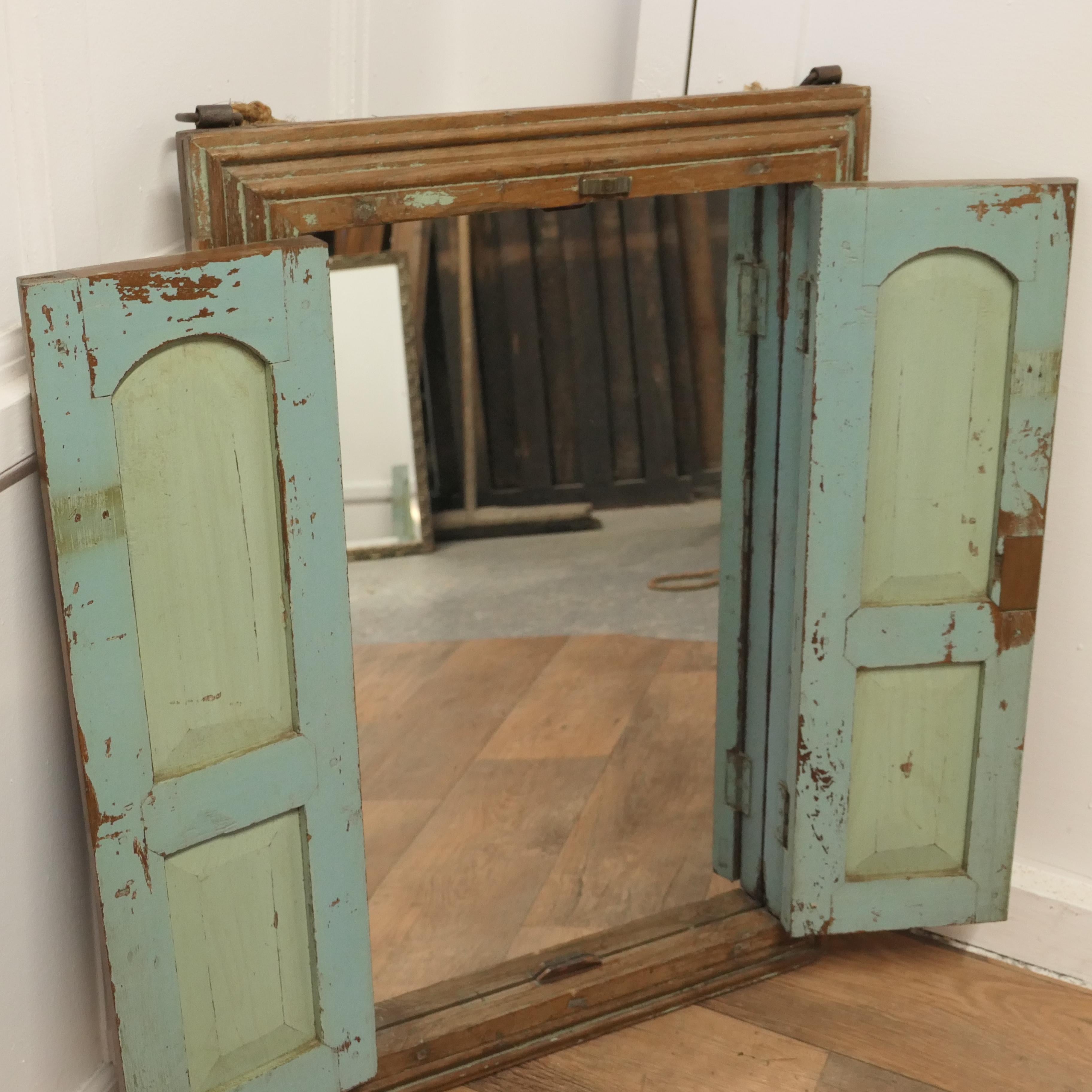Early 20th Century Wall Mirror Concealed by Heavy Oak Door Frame/Shutters    For Sale