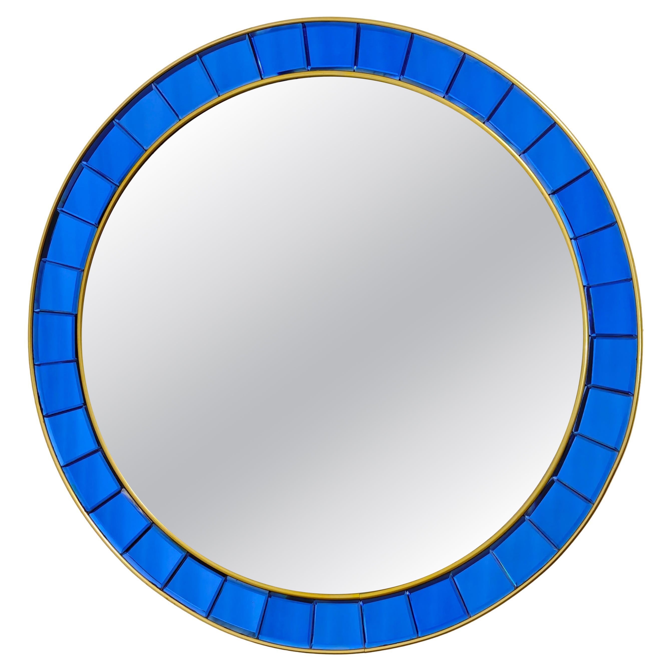 Wall Mirror Cristal Art Model 2679 Blue Crystal Brass Italian Design 1950s