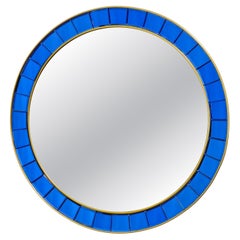 Wall Mirror Cristal Art Model 2679 Blue Crystal Brass Italian Design 1950s